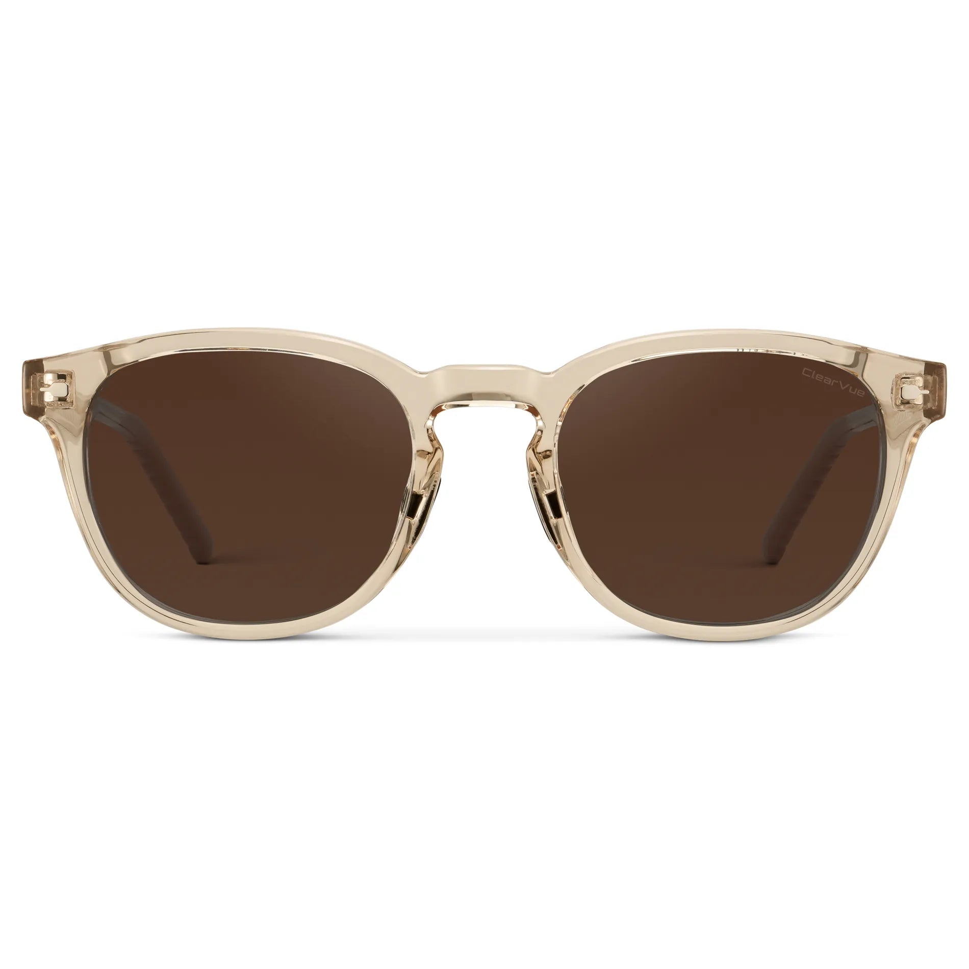 Sand Brown / Dark Brown Lens || Men's Round Sunglasses with Sand Brown Frame and Dark Brown Oval Lens on a white background