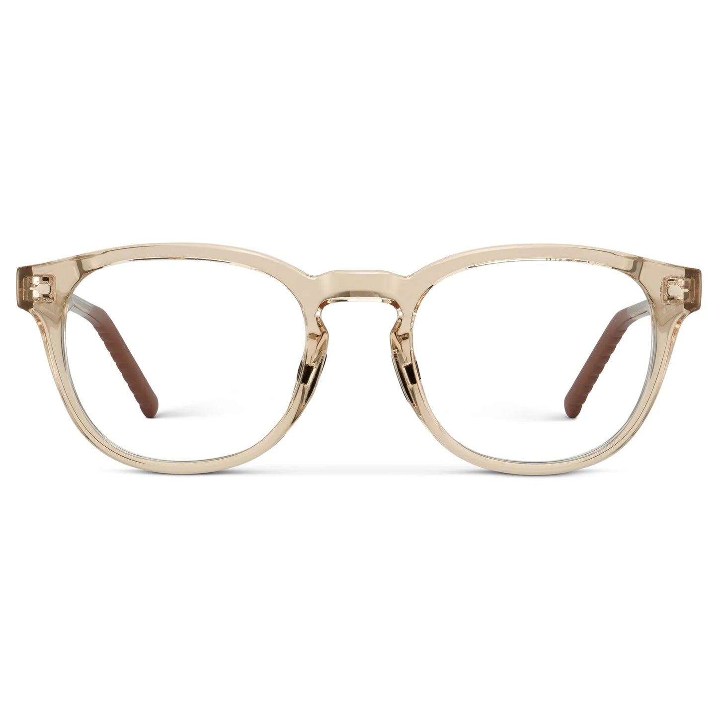 Sand Brown || Men's Round Prescription Eyeglasses with Sand Brown Frame and Clear Oval Lens on a white background