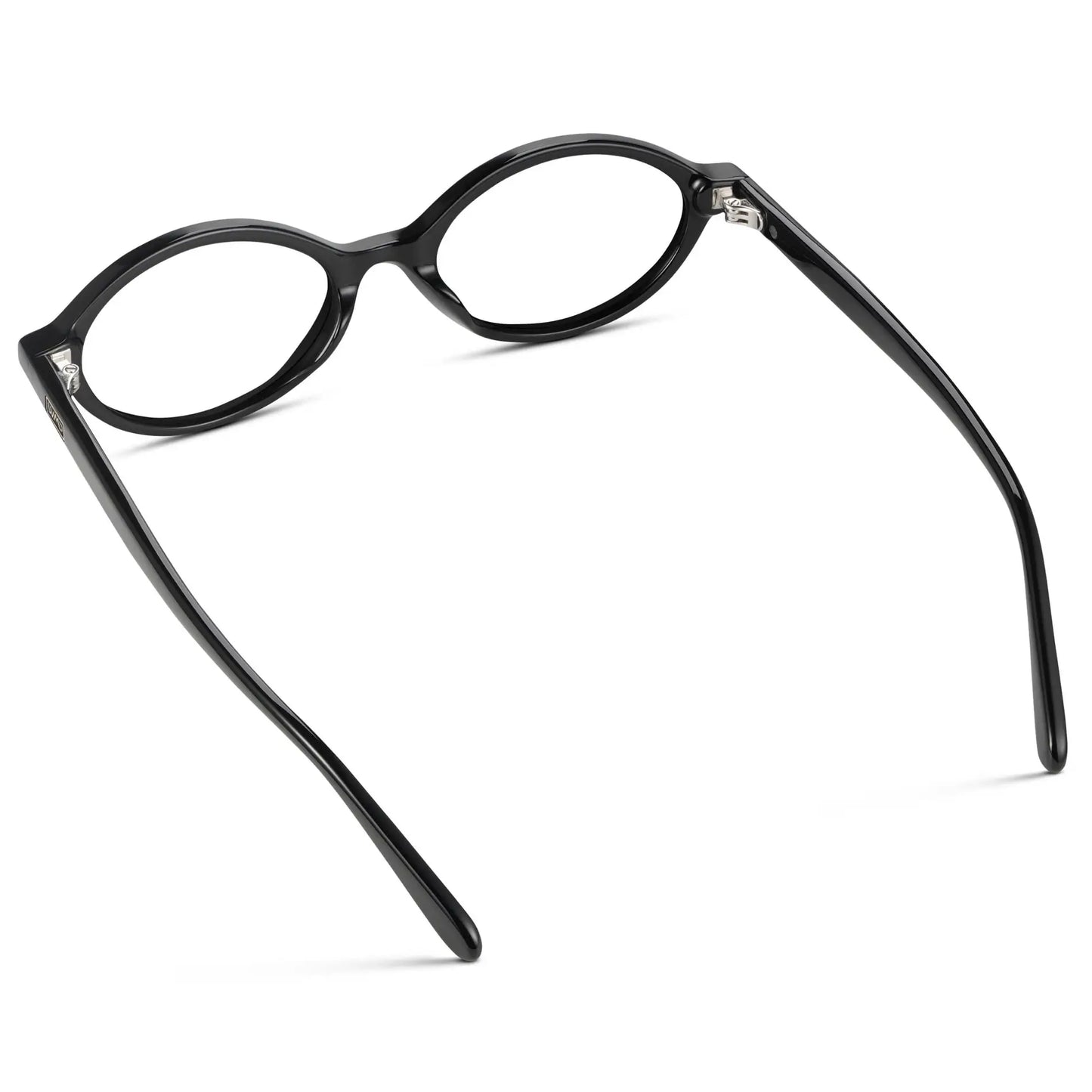 Black || Back view of Women's Slim Oval Eyeglasses with Black Acetate Frame and Clear Prescription Lens on a white background