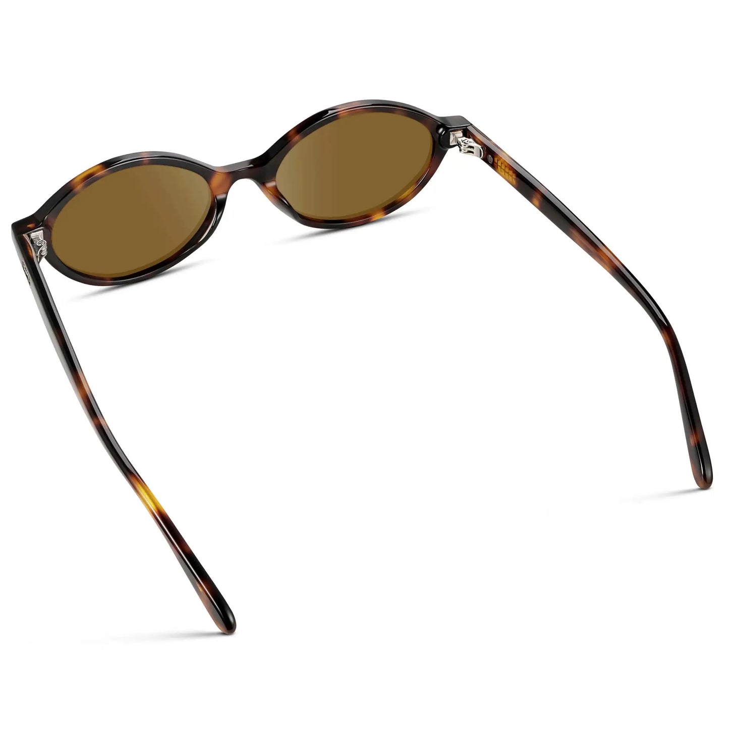 Brown Tortoise / Amber || Back view of Women's Prescription Sunglasses with Brown Tortoise Acetate Frame and Amber Lens on a white background 