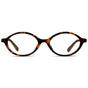Brown Tortoise || Women's Slim Oval Eyeglasses with Brown Tortoise Acetate Frame and Clear Prescription Lens on a white background