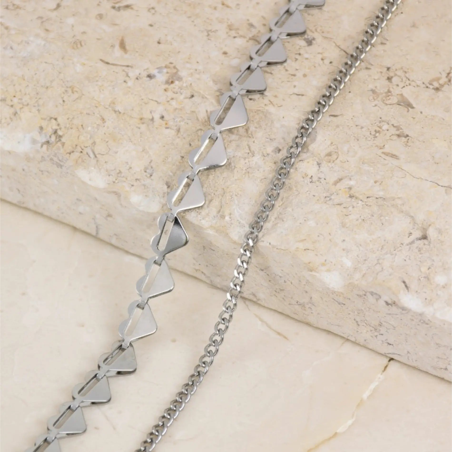 Silver || Women's Adjustable Silver Stainless Steel Bracelet Set with Cuban Link Chain