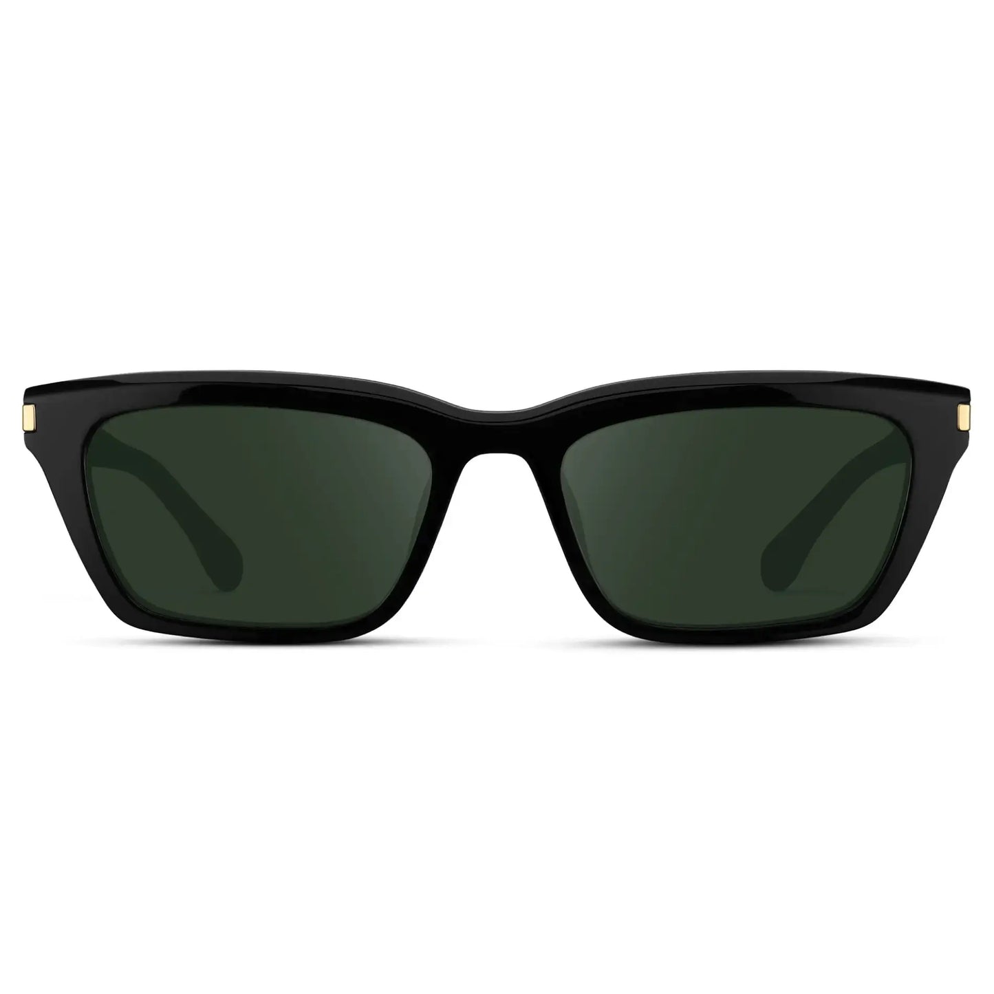 Black / G15 || Women's Cat Eye Prescription Sunglasses with Black Frame and Green Lenses on a white background