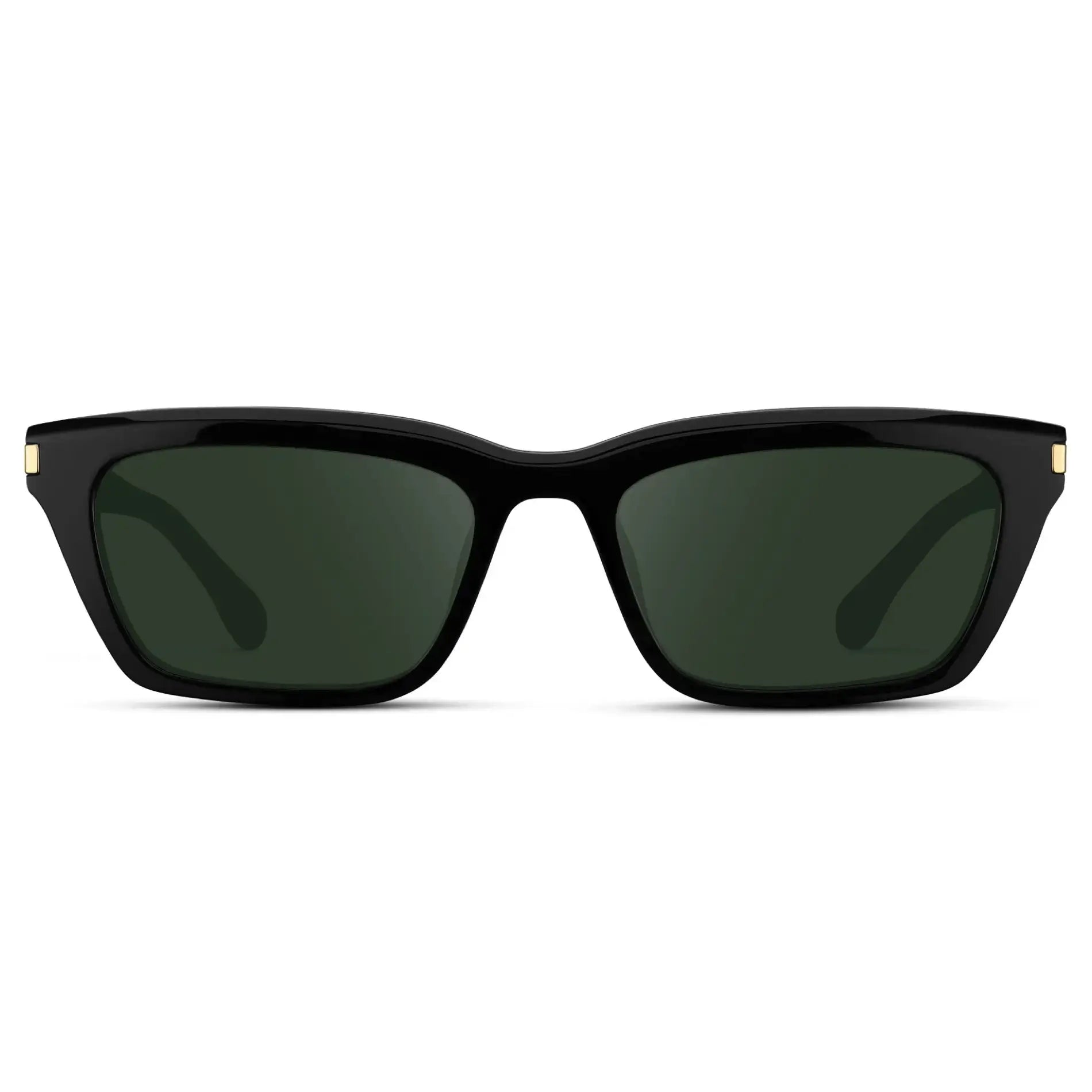 Black / G15 || Women's Cat Eye Prescription Sunglasses with Black Frame and Green Lenses on a white background