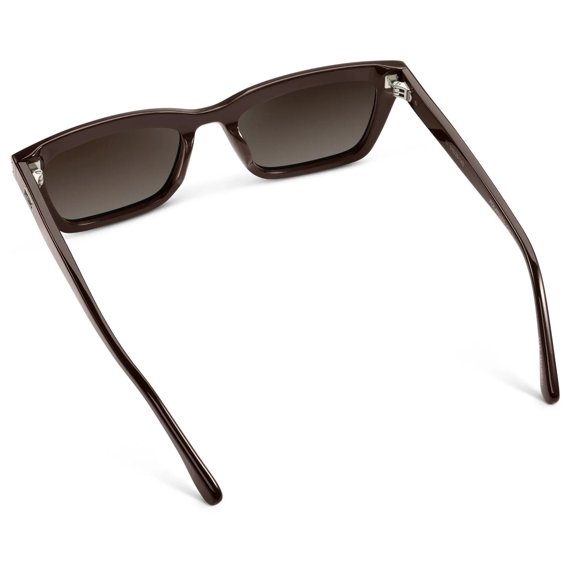 Mocha Brown / Brown Gradient Lens || Back view of Women's Cat Eye Polarized Sunglasses with Mocha Brown Frame and Brown Gradient Lenses on a white background