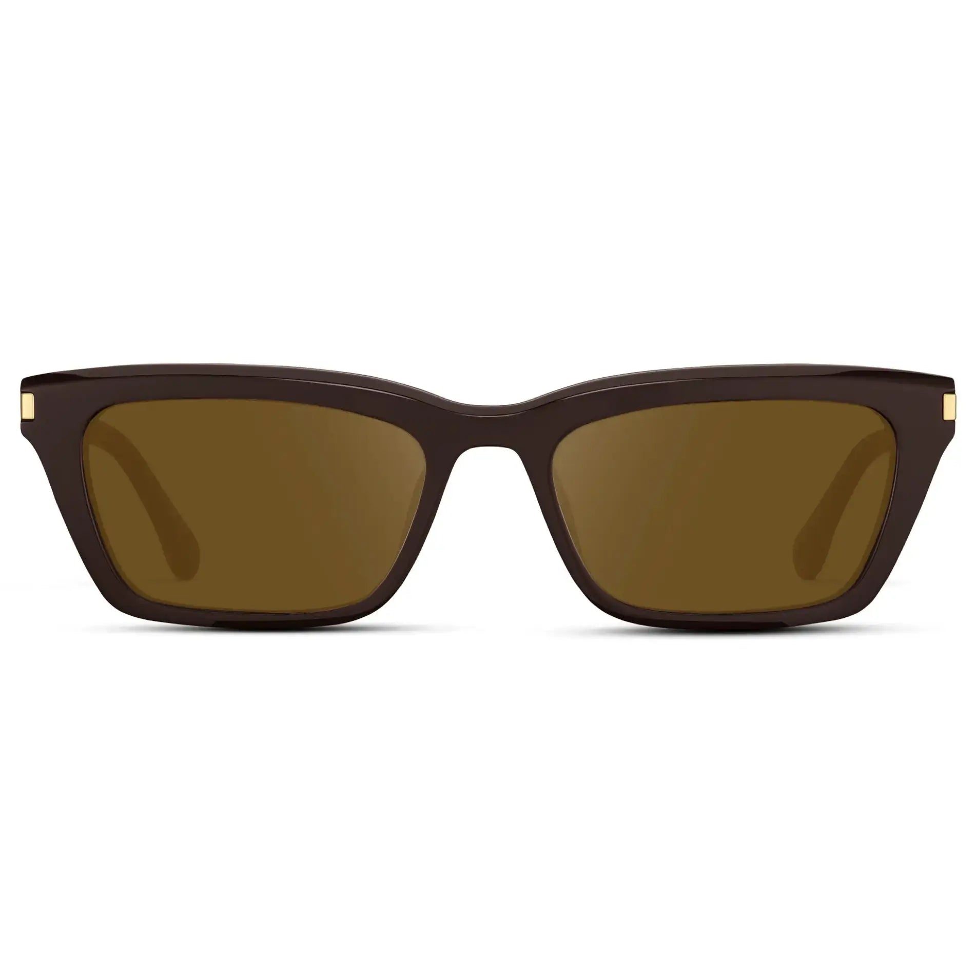 Mocha Brown / Amber || Women's Cat Eye Prescription Sunglasses with Mocha Brown Frame and Amber Lenses on a white background