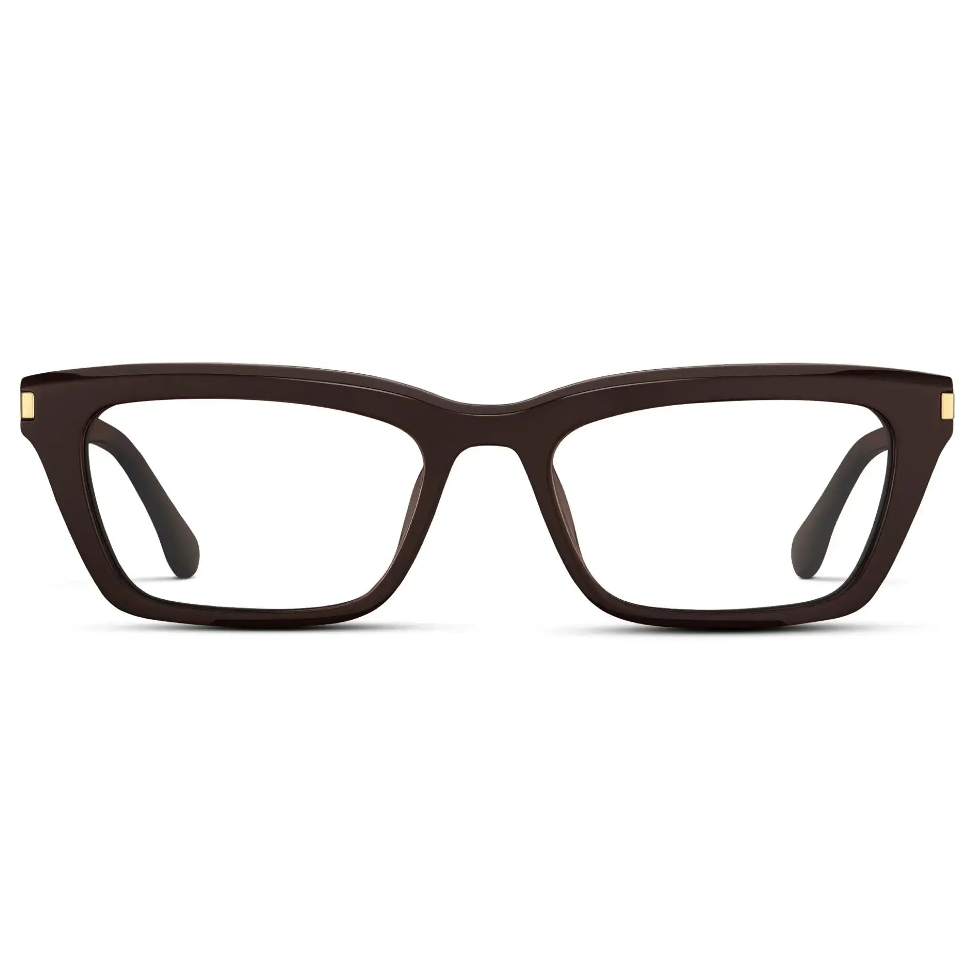 Mocha Brown || Women's Cat Eye Prescription Eyeglasses with Mocha Brown Frame and Clear Lenses on a white background