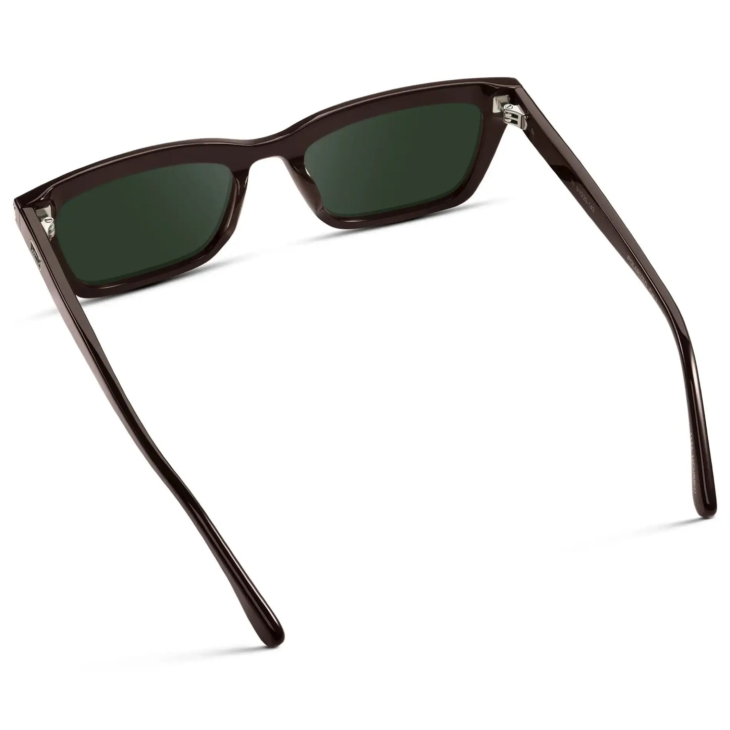 Mocha Brown / G15 || Back view of Women's Cat Eye Prescription Sunglasses with Mocha Brown Frame and Green Lenses on a white background