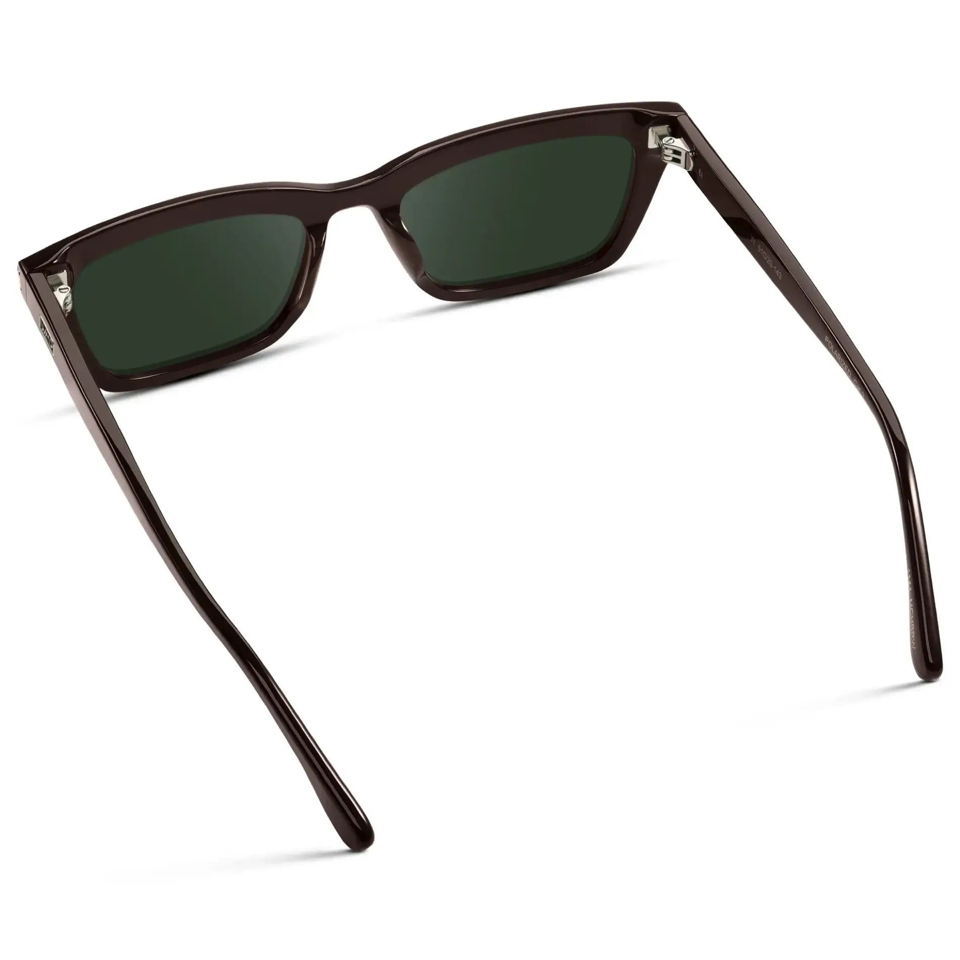 Mocha Brown / G15 || Back view of Women's Cat Eye Prescription Sunglasses with Mocha Brown Frame and Green Lenses on a white background