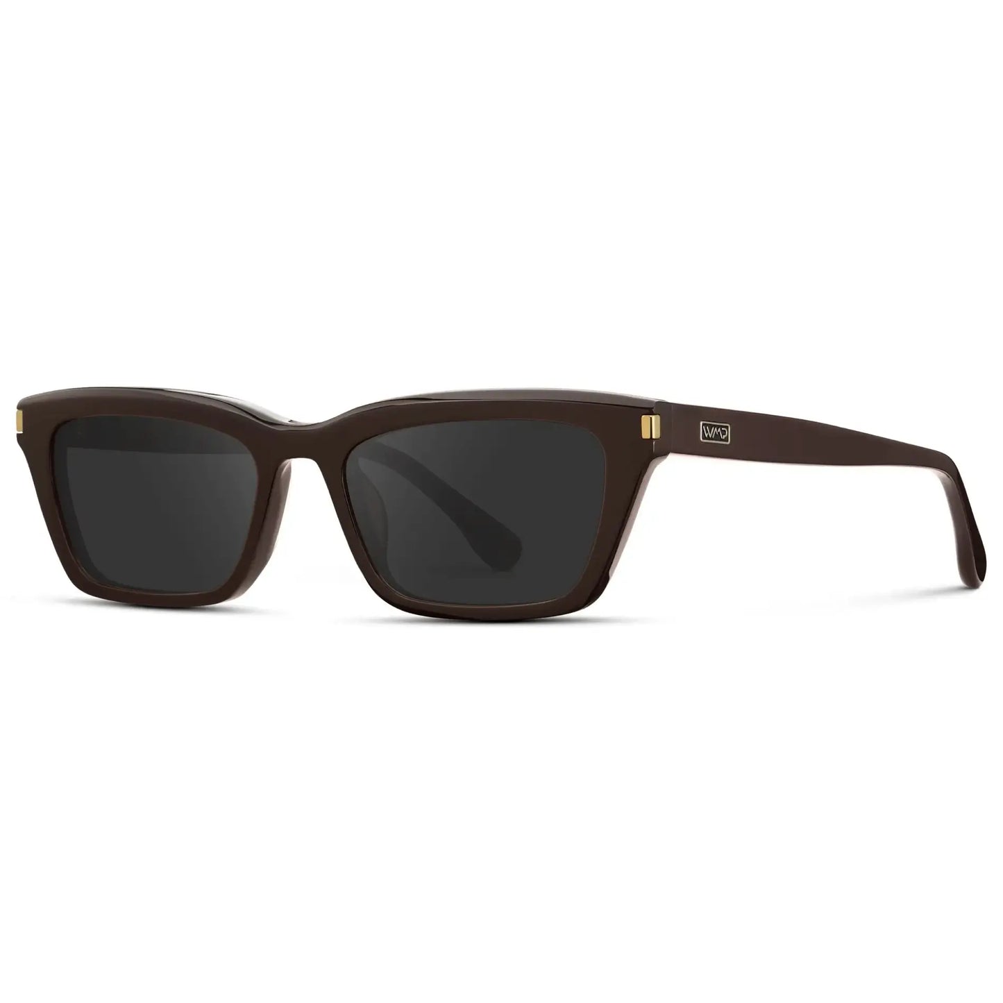 Mocha Brown / Grey || Side view of Women's Cat Eye Prescription Sunglasses with Mocha Brown Frame and Grey Lenses on a white background