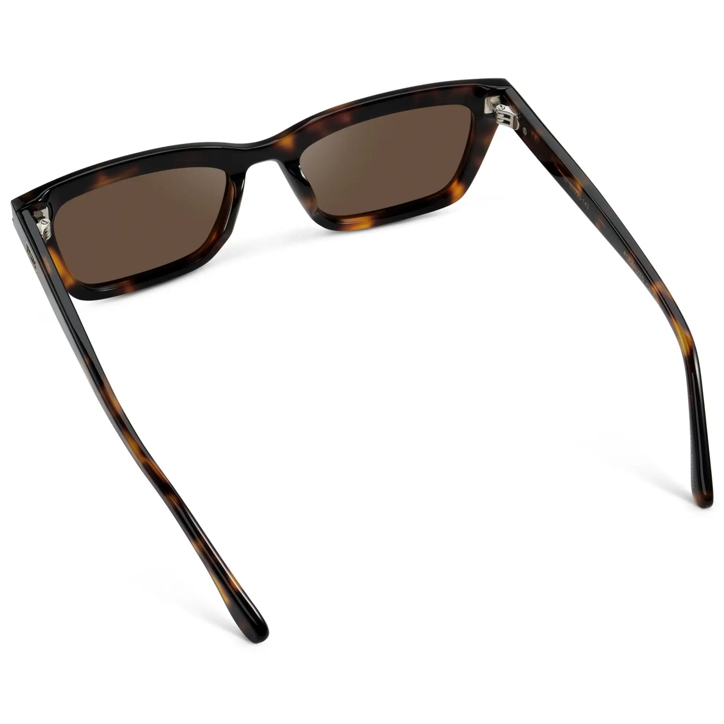Brown Tortoise / Brown Lens || Back view of Women's Cat Eye Polarized Sunglasses with Brown Tortoise Frame and Brown Lenses on a white background