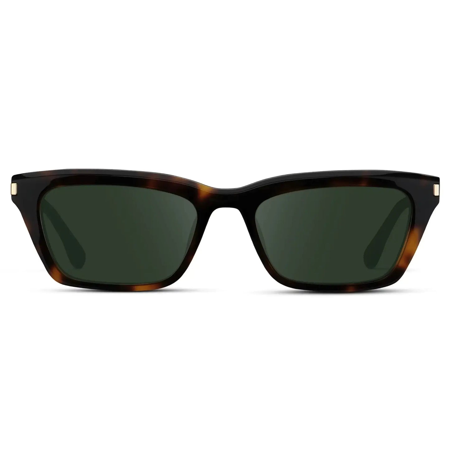 Brown Tortoise / G15 || Women's Cat Eye Prescription Sunglasses with Brown Tortoise Frame and Green Lenses on a white background