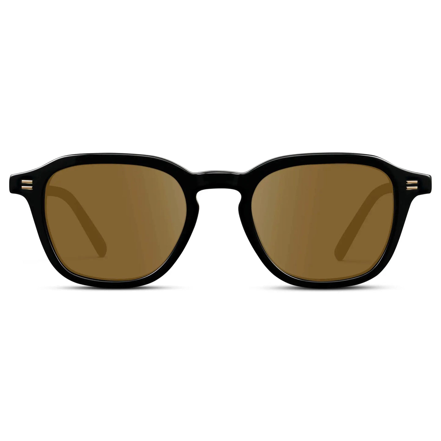 Black / Amber || Front view of Men's Geometric Square Prescription Sunglasses with Black Acetate Frame and Amber Lens