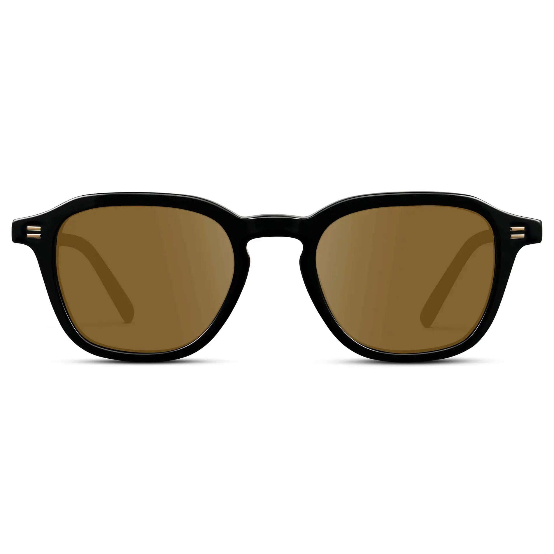 Black / Amber || Front view of Men's Geometric Square Prescription Sunglasses with Black Acetate Frame and Amber Lens