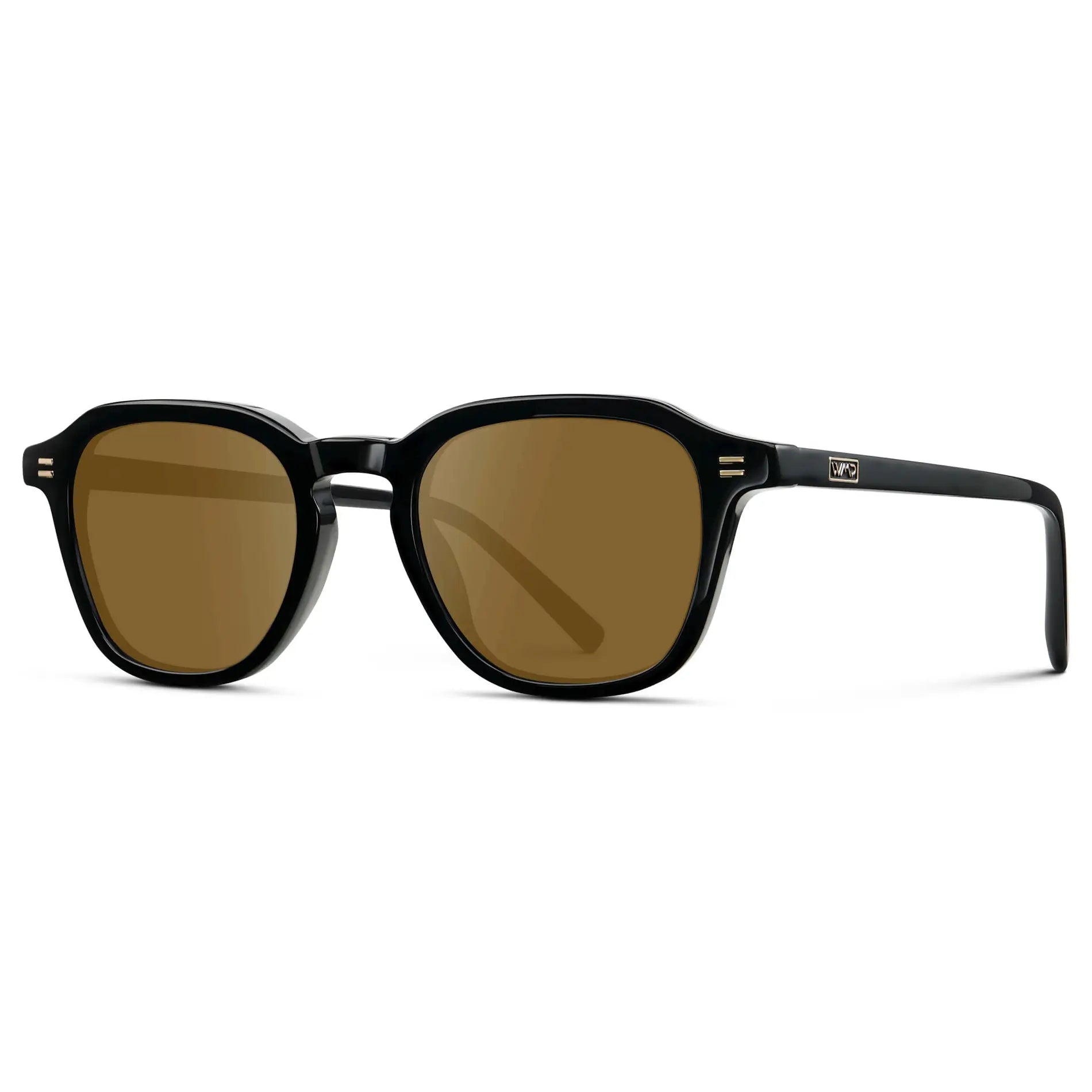Black / Amber || Side view of Men's Geometric Square Prescription Sunglasses with Black Acetate Frame and Amber Lens