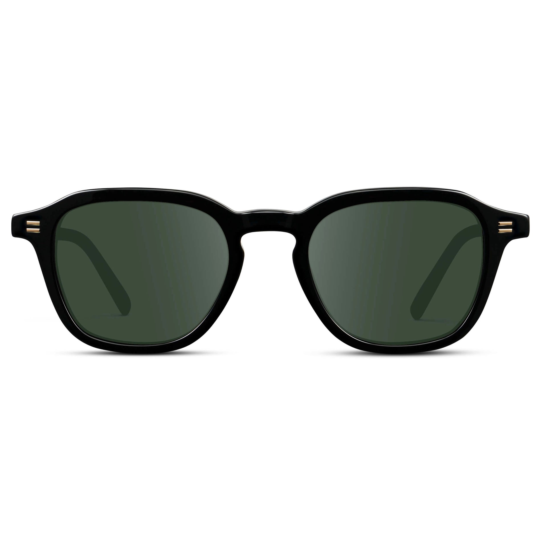 Black / G15 || Men's Geometric Square Prescription Sunglasses with Black Acetate Frame and Green Lens