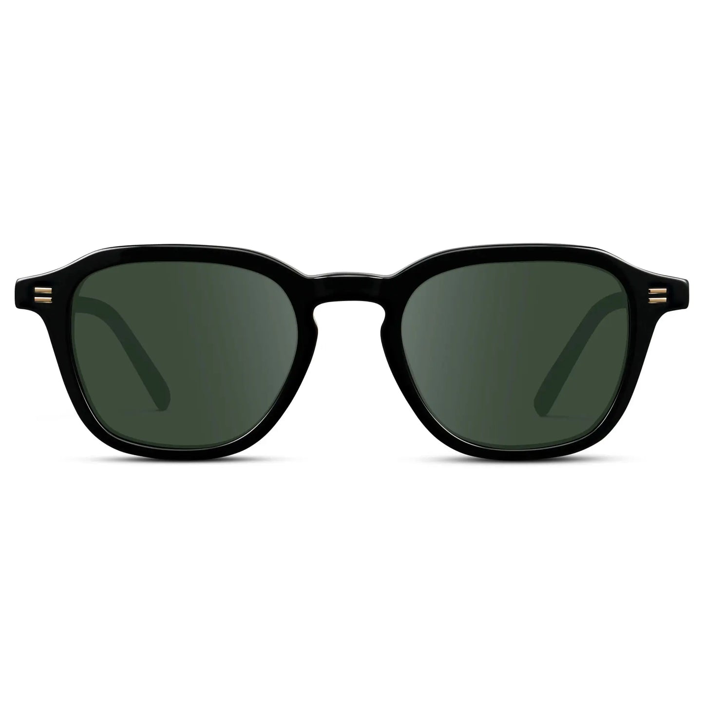 Black / G15 || Front view of Men's Geometric Square Prescription Sunglasses with Black Acetate Frame and Green Lens