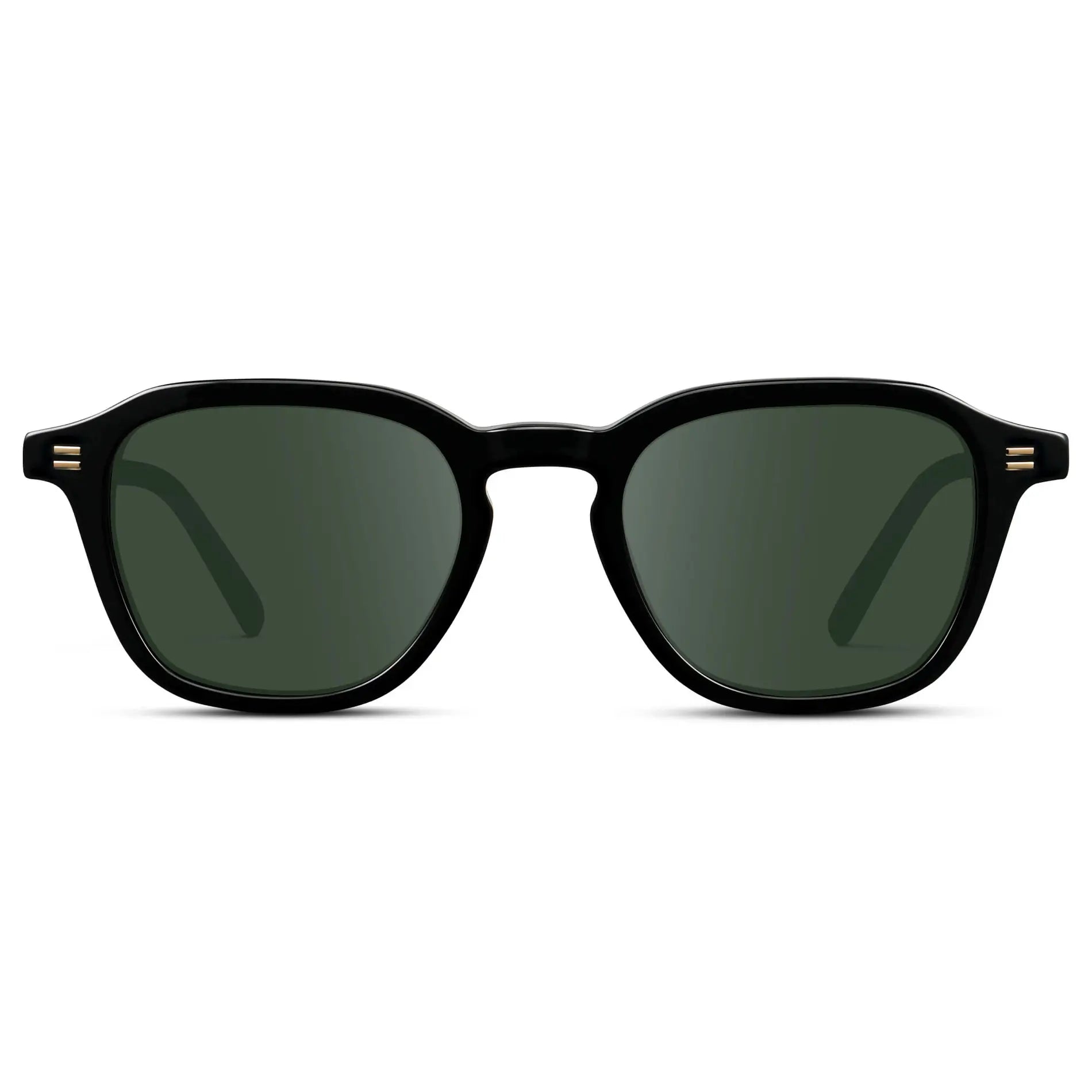 Black / G15 || Front view of Men's Geometric Square Prescription Sunglasses with Black Acetate Frame and Green Lens
