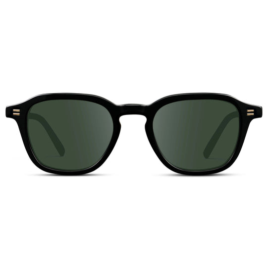 Black / G15 || Men's Geometric Square Prescription Sunglasses with Black Acetate Frame and Green Lens