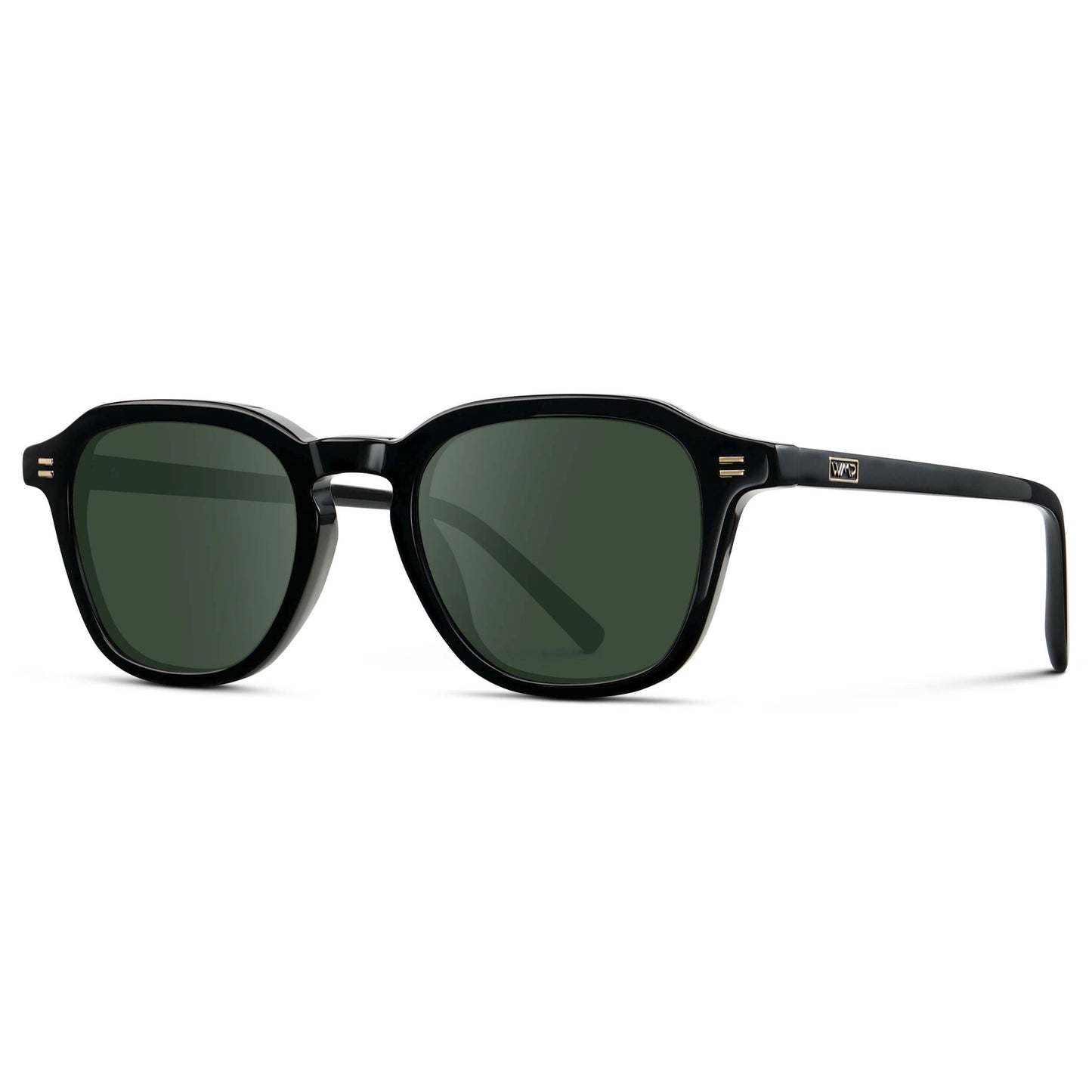 Black / G15 || Men's Geometric Square Prescription Sunglasses with Black Acetate Frame and Green Lens