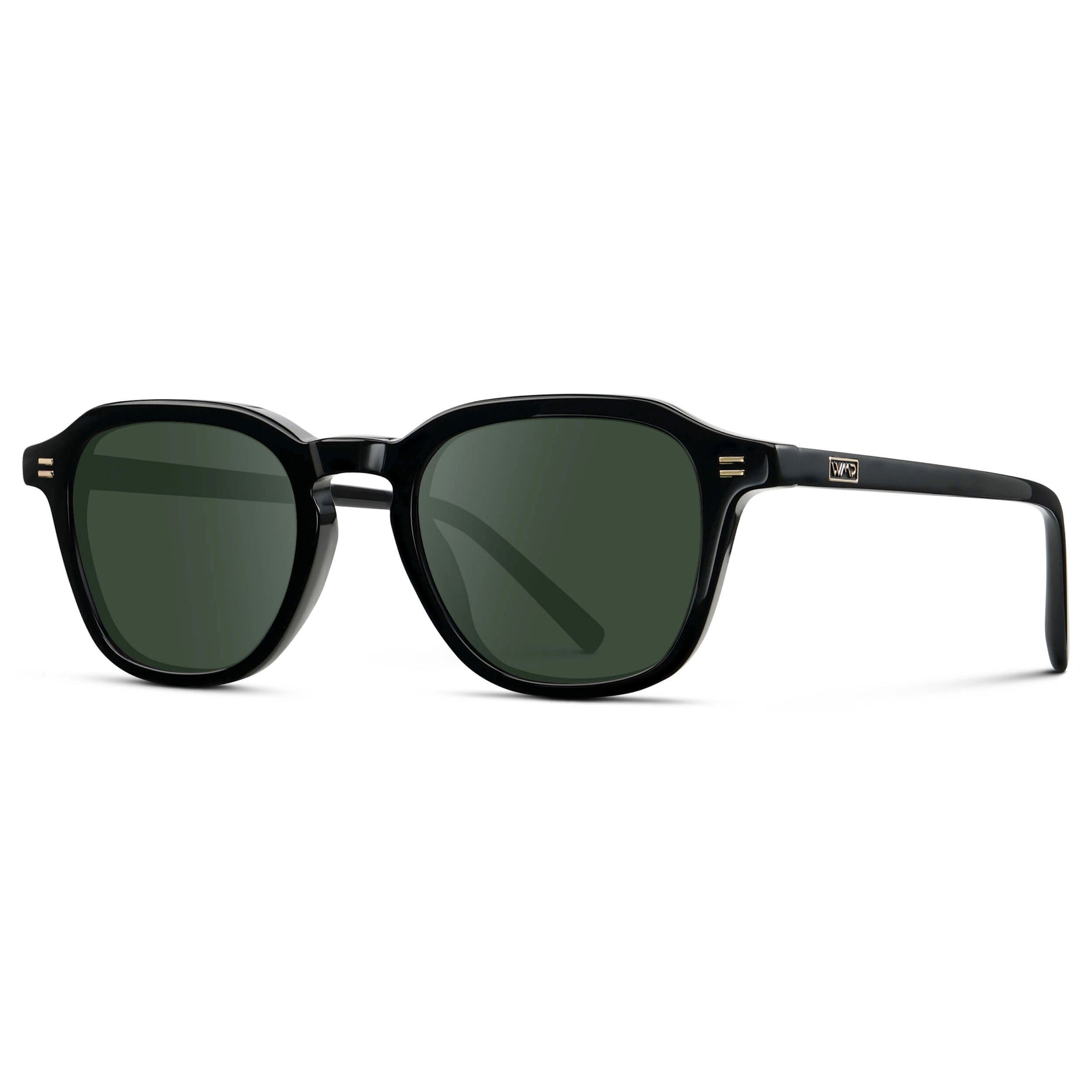 Black / G15 || Men's Geometric Square Prescription Sunglasses with Black Acetate Frame and Green Lens