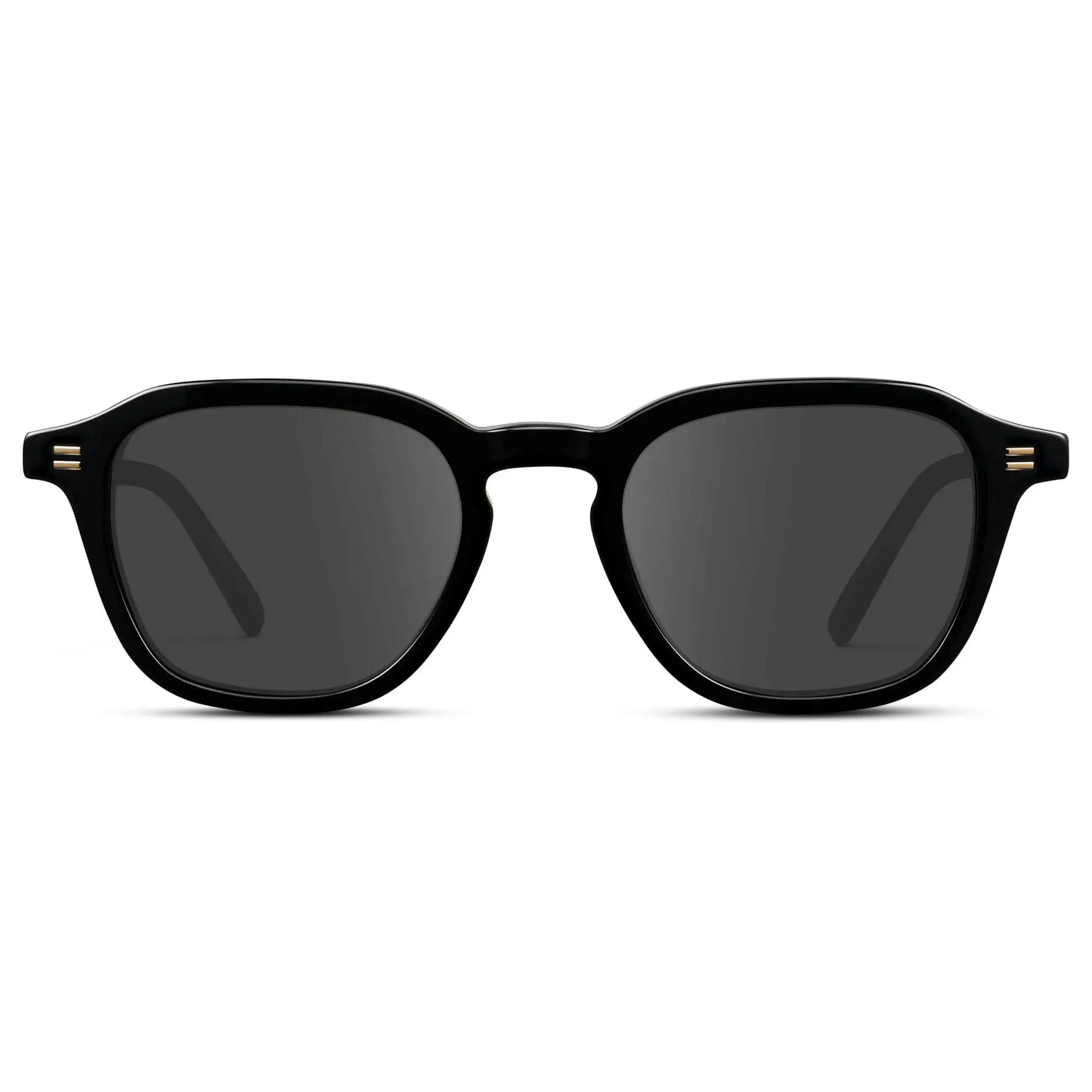 Black / Grey || Front view of Men's Geometric Square Prescription Sunglasses with Black Acetate Frame and Grey Lens