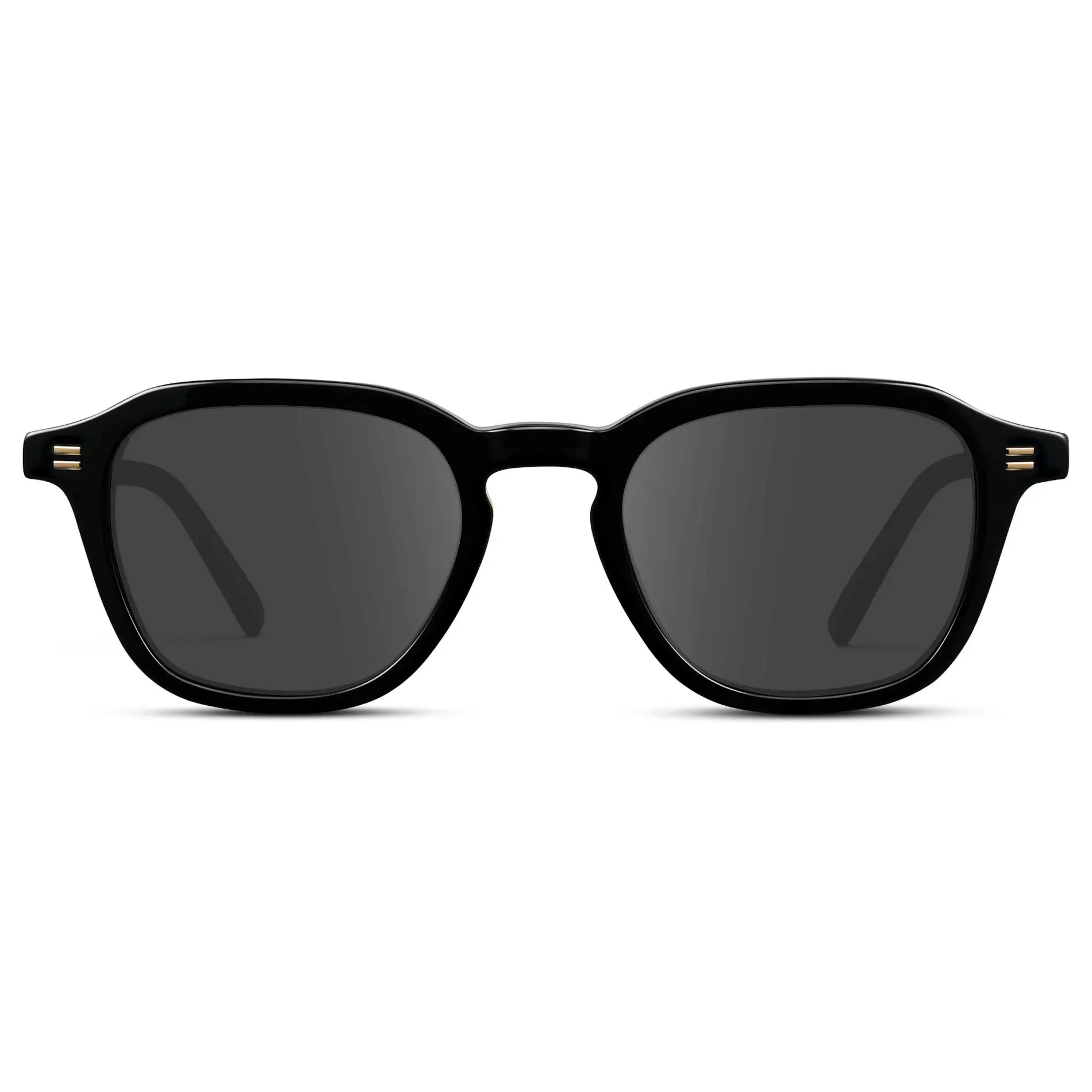 Black / Grey || Front view of Men's Geometric Square Prescription Sunglasses with Black Acetate Frame and Grey Lens