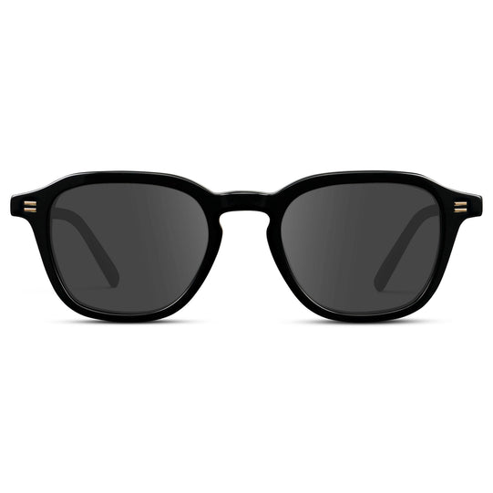 Black / Grey || Men's Geometric Square Prescription Sunglasses with Black Acetate Frame and Grey Lens