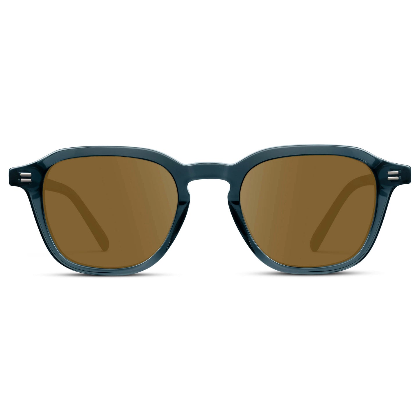 Crystal Steel Blue / Amber || Men's Geometric Square Prescription Sunglasses with Crystal Steel Blue Acetate Frame and Amber Lens