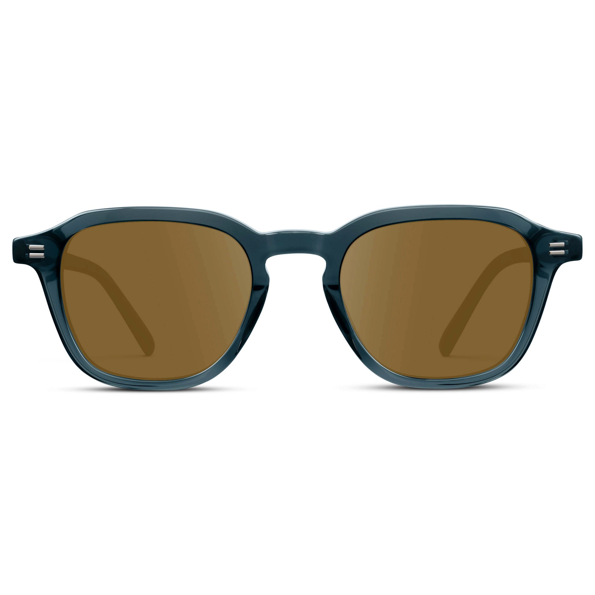 Crystal Steel Blue / Amber || Men's Geometric Square Prescription Sunglasses with Crystal Steel Blue Acetate Frame and Amber Lens
