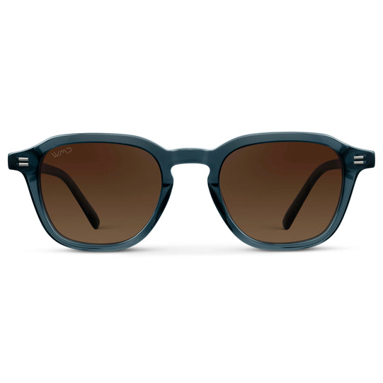 Crystal Steel Blue / Brown Gold Gradient Lens || Men's Geometric Square Sunglasses with Crystal Steel Blue Acetate Frame and Brown Gold Gradient Polarized Lens