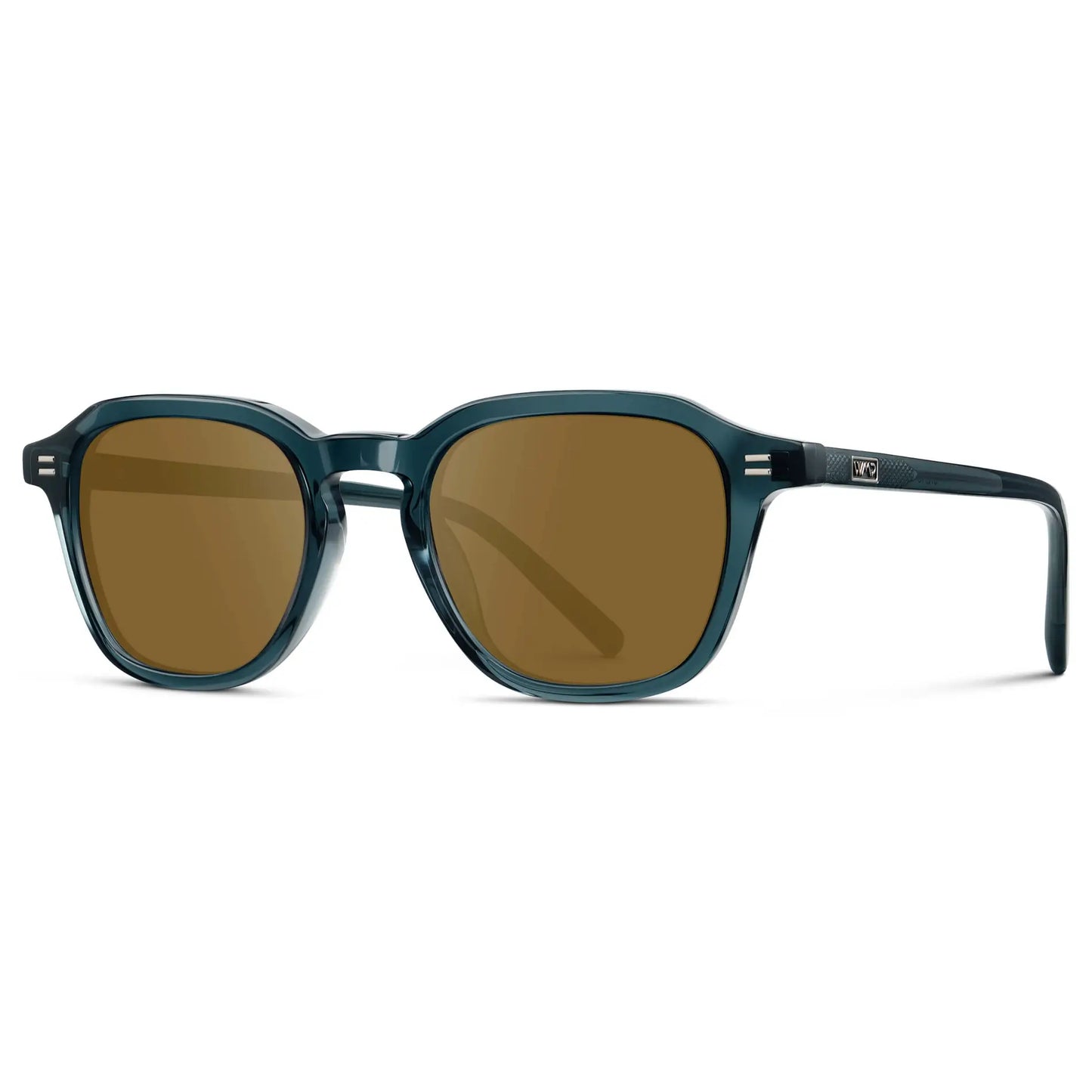 Crystal Steel Blue / Amber || Side view of Men's Geometric Square Prescription Sunglasses with Crystal Steel Blue Acetate Frame and Amber Lens