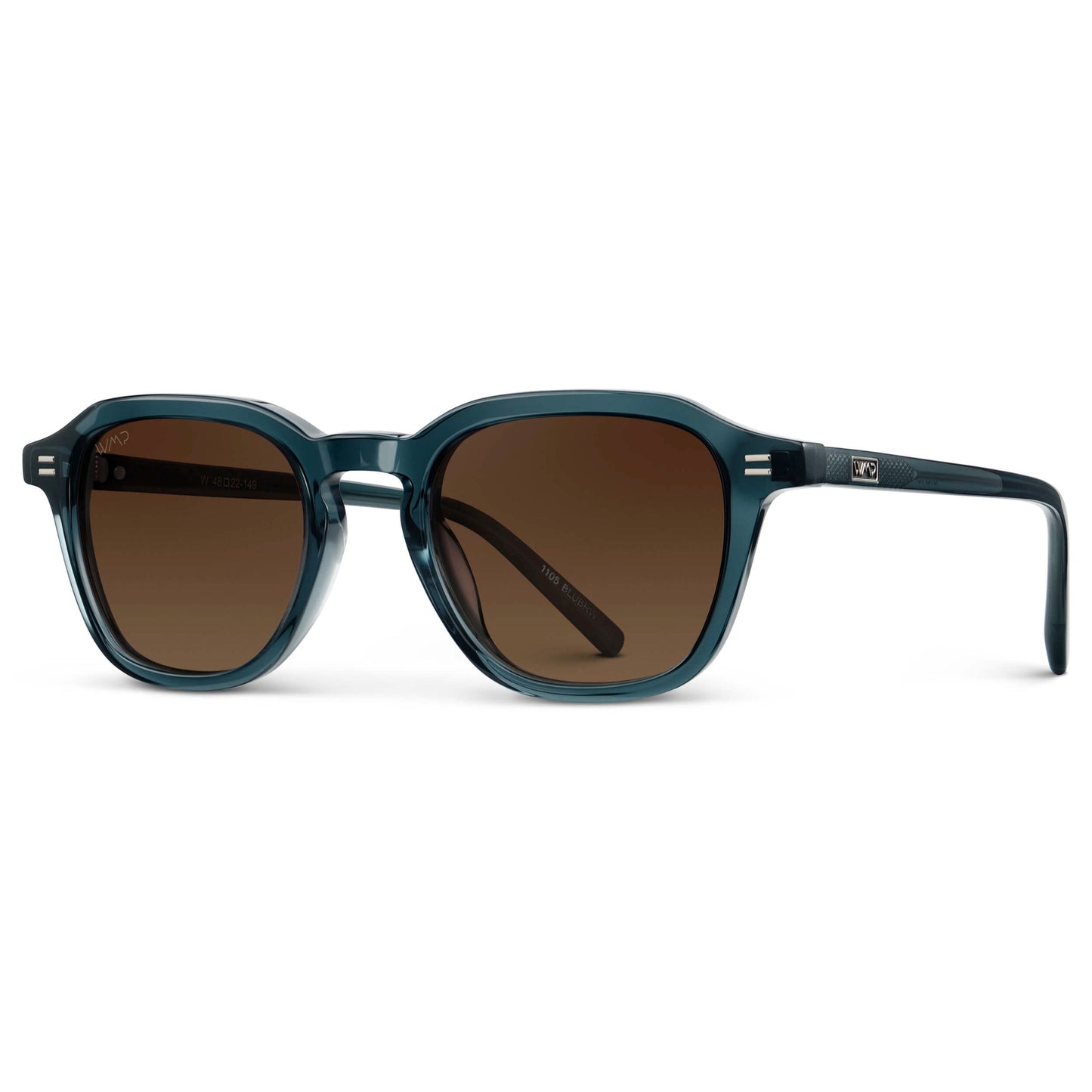 Crystal Steel Blue / Brown Gold Gradient Lens || Men's Geometric Square Sunglasses with Crystal Steel Blue Acetate Frame and Brown Gold Gradient Polarized Lens