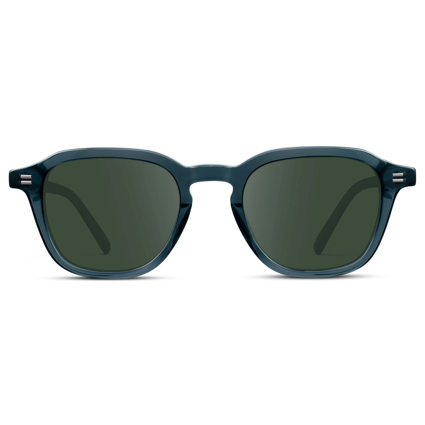 Crystal Steel Blue / G15 || Men's Geometric Square Prescription Sunglasses with Crystal Steel Blue Acetate Frame and Green Lens