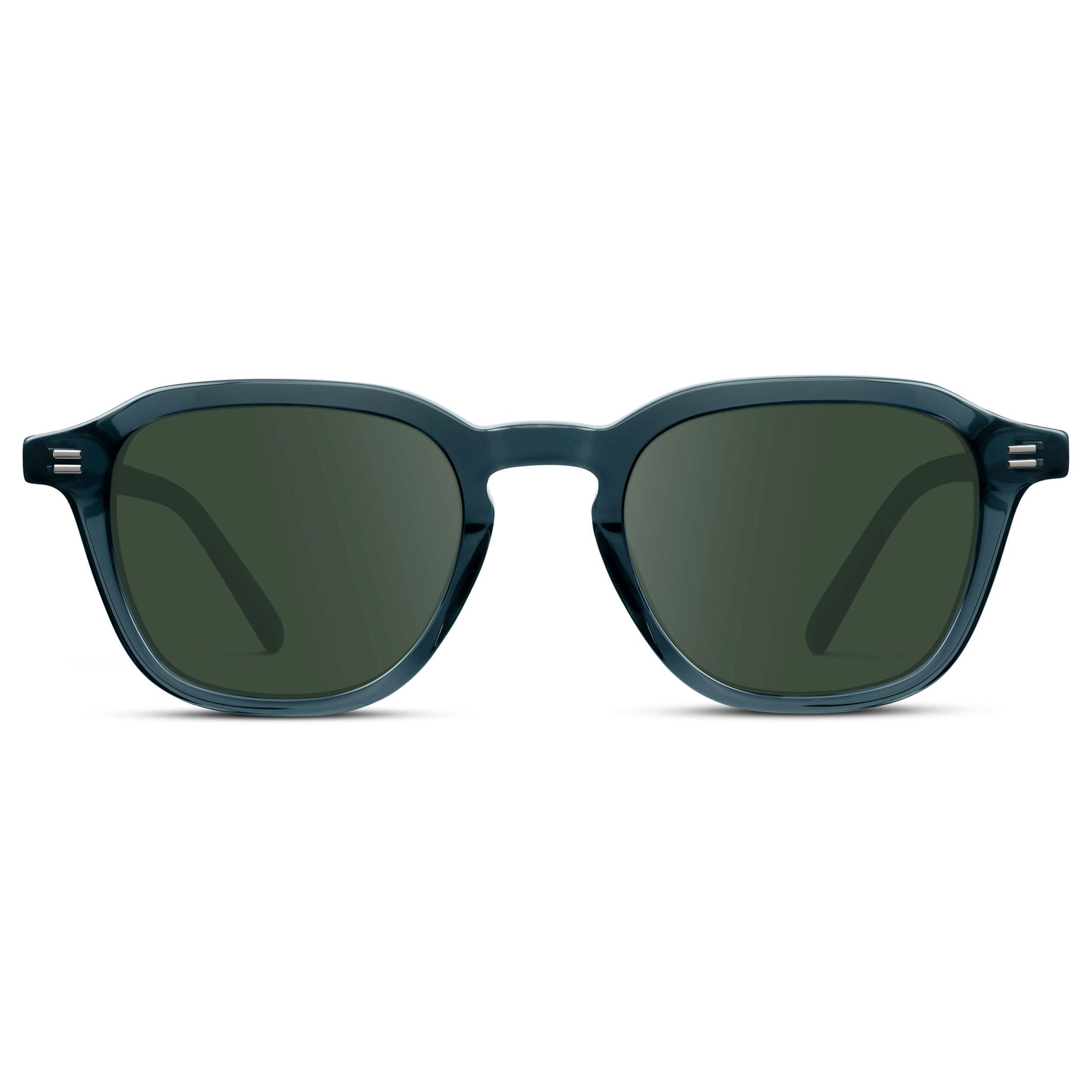 Crystal Steel Blue / G15 || Men's Geometric Square Prescription Sunglasses with Crystal Steel Blue Acetate Frame and Green Lens