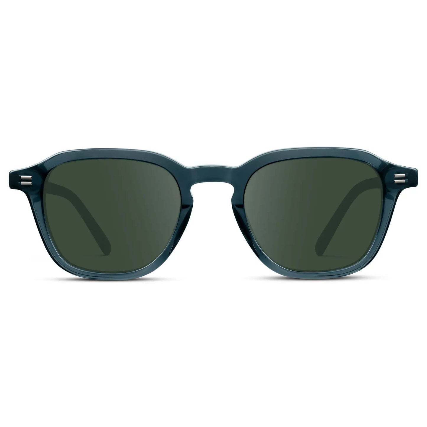 Crystal Steel Blue / G15 || Front view of Men's Geometric Square Prescription Sunglasses with Crystal Steel Blue Acetate Frame and Green Lens