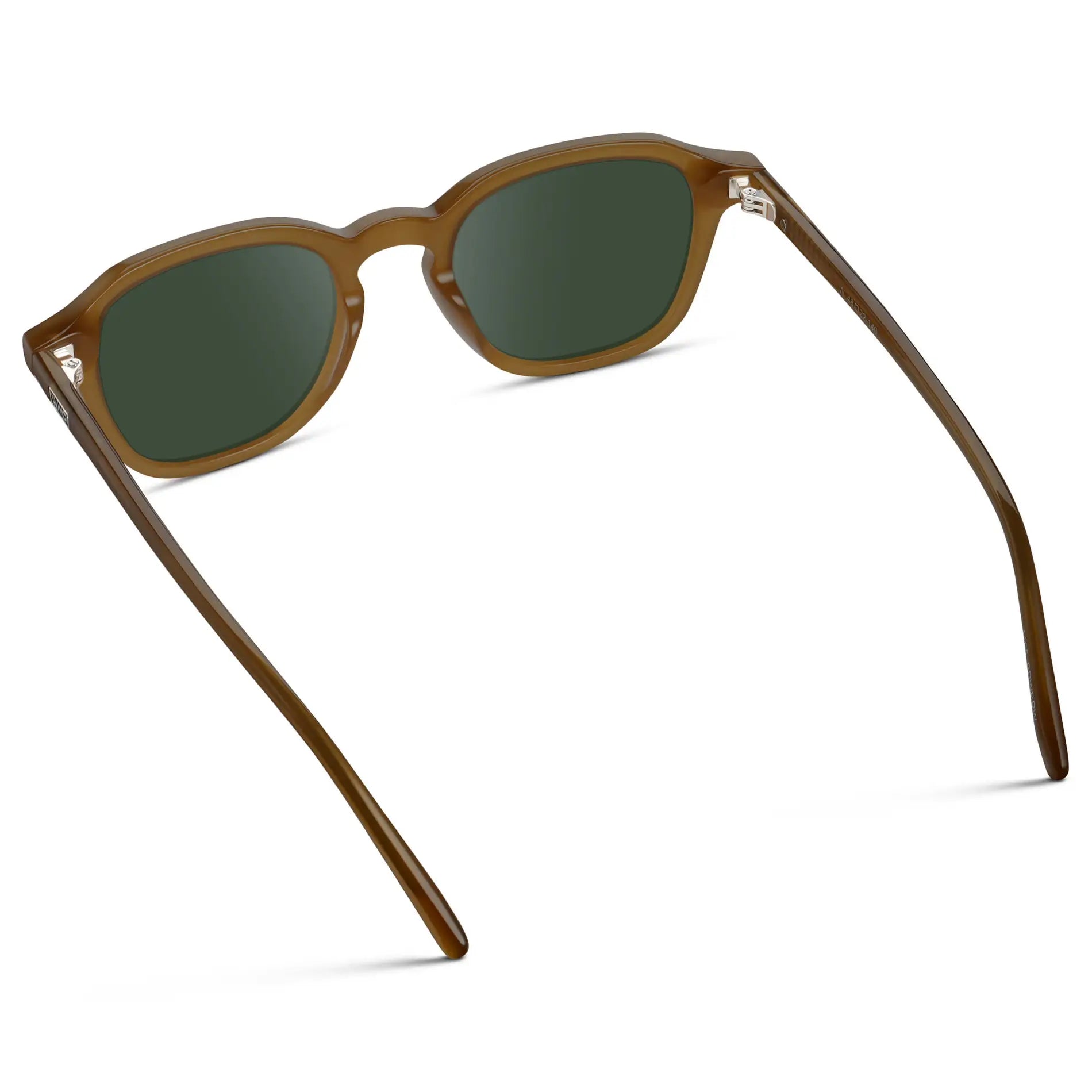 Dune Brown / G15 || Back view of Men's Geometric Square Prescription Sunglasses with Dune Brown Acetate Frame and Green Lens