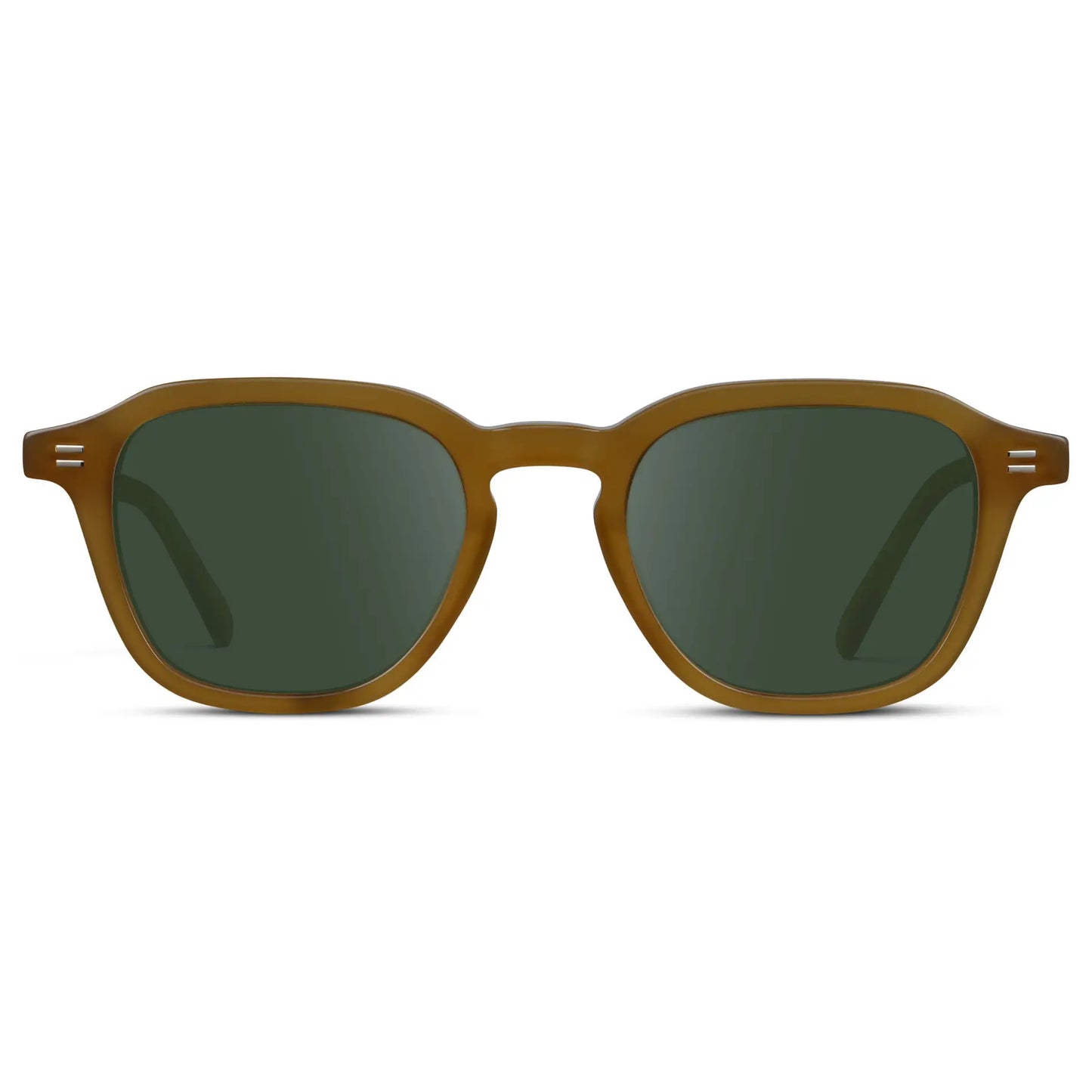 Dune Brown / G15 || Front view of Men's Geometric Square Prescription Sunglasses with Dune Brown Acetate Frame and Green Lens