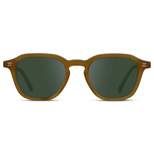 Dune Brown / G15 || Men's Geometric Square Prescription Sunglasses with Dune Brown Acetate Frame and Green Lens