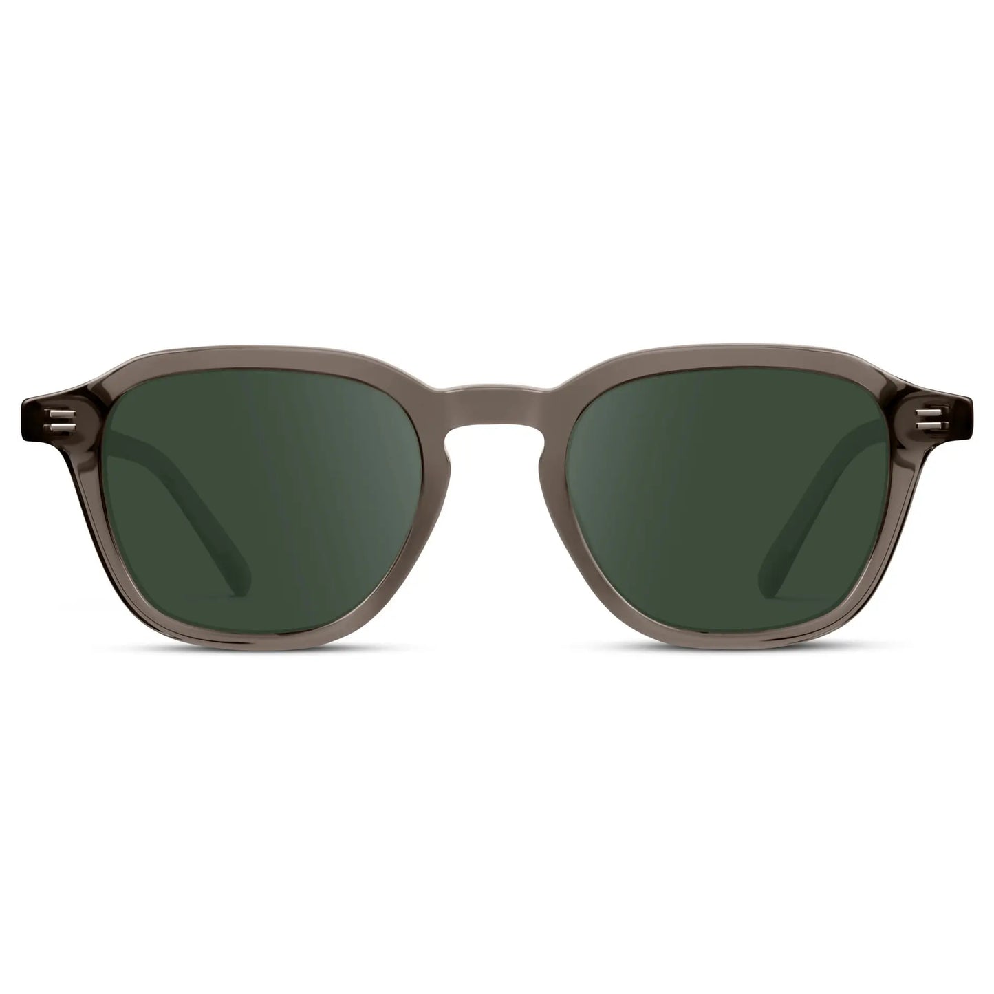 Crystal Gunmetal / G15 || Front view of Men's Geometric Square Prescription Sunglasses with Crystal Gunmetal Acetate Frame and Green Lens