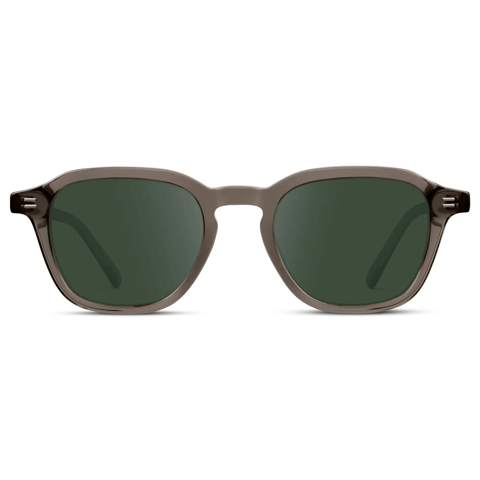 Crystal Gunmetal / G15 || Front view of Men's Geometric Square Prescription Sunglasses with Crystal Gunmetal Acetate Frame and Green Lens