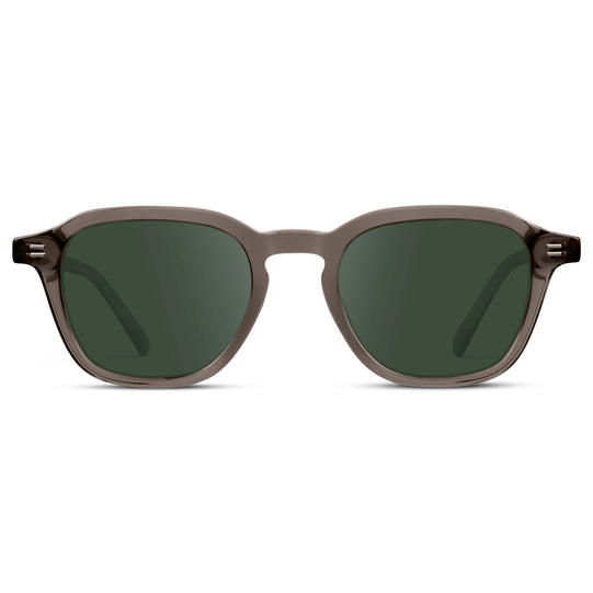 Crystal Gunmetal / G15 || Men's Geometric Square Prescription Sunglasses with Crystal Gunmetal Acetate Frame and Green Lens