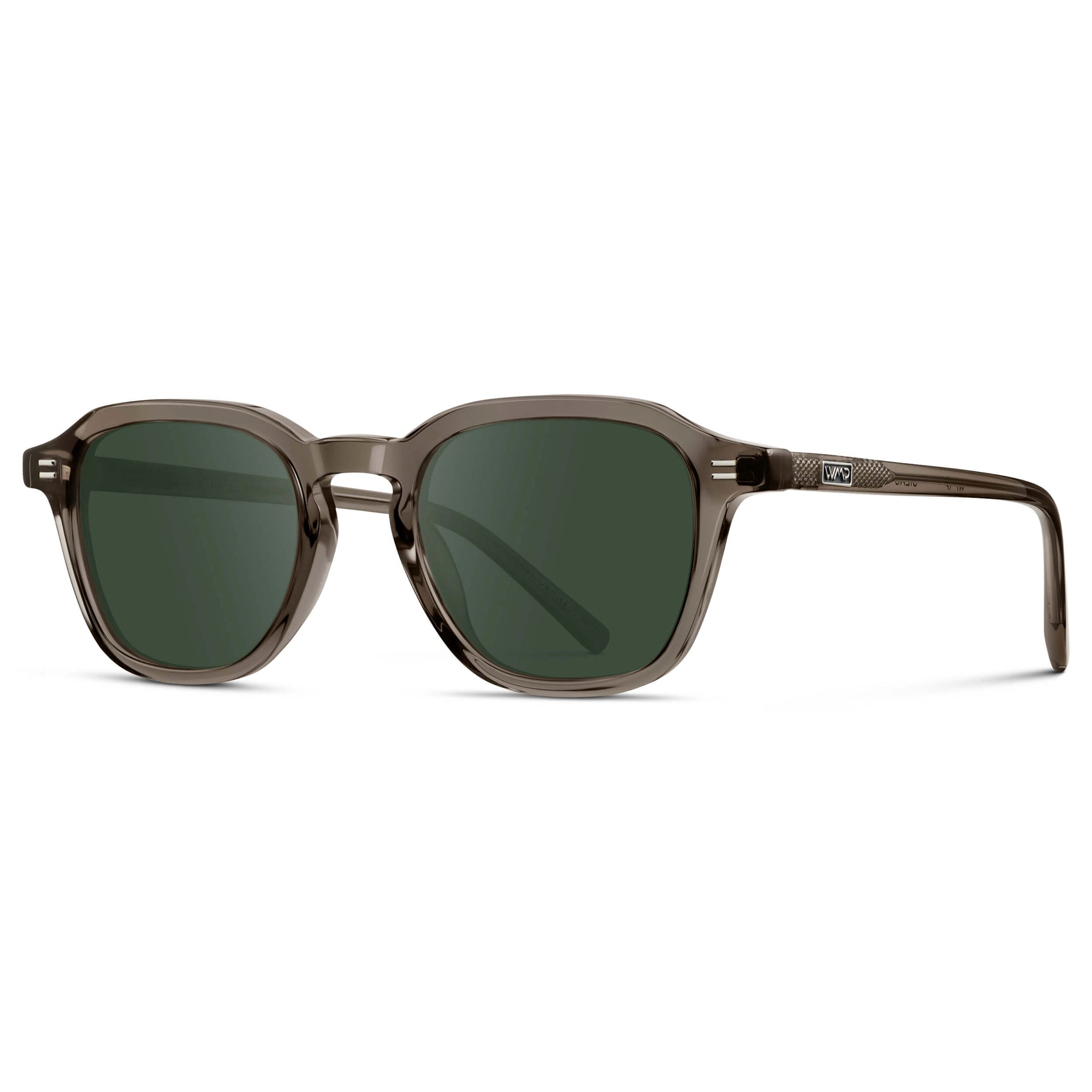 Crystal Gunmetal / G15 || Men's Geometric Square Prescription Sunglasses with Crystal Gunmetal Acetate Frame and Green Lens