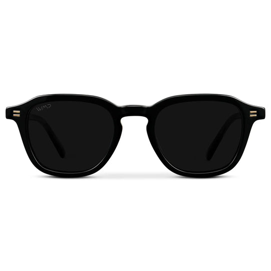 Black / Triple Black Lens || Men's Geometric Square Sunglasses with Black Acetate Frame and Triple Black Polarized Lens