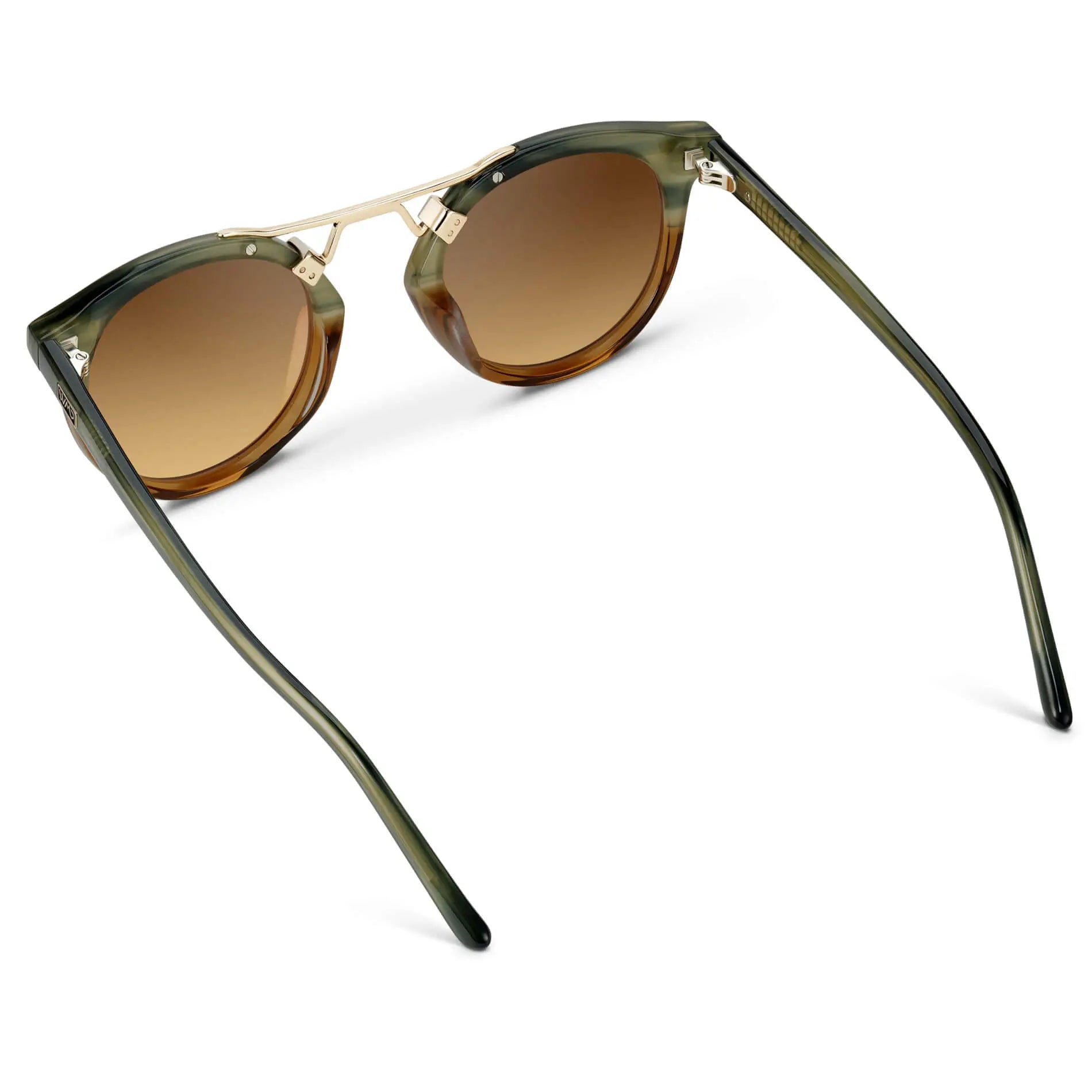 Desert Sage / Brown Gradient || Double Bridge Round Retro Polarized Sunglasses with Desert Sage Frame Brown Gradient Lens and Gold Fashion Accents