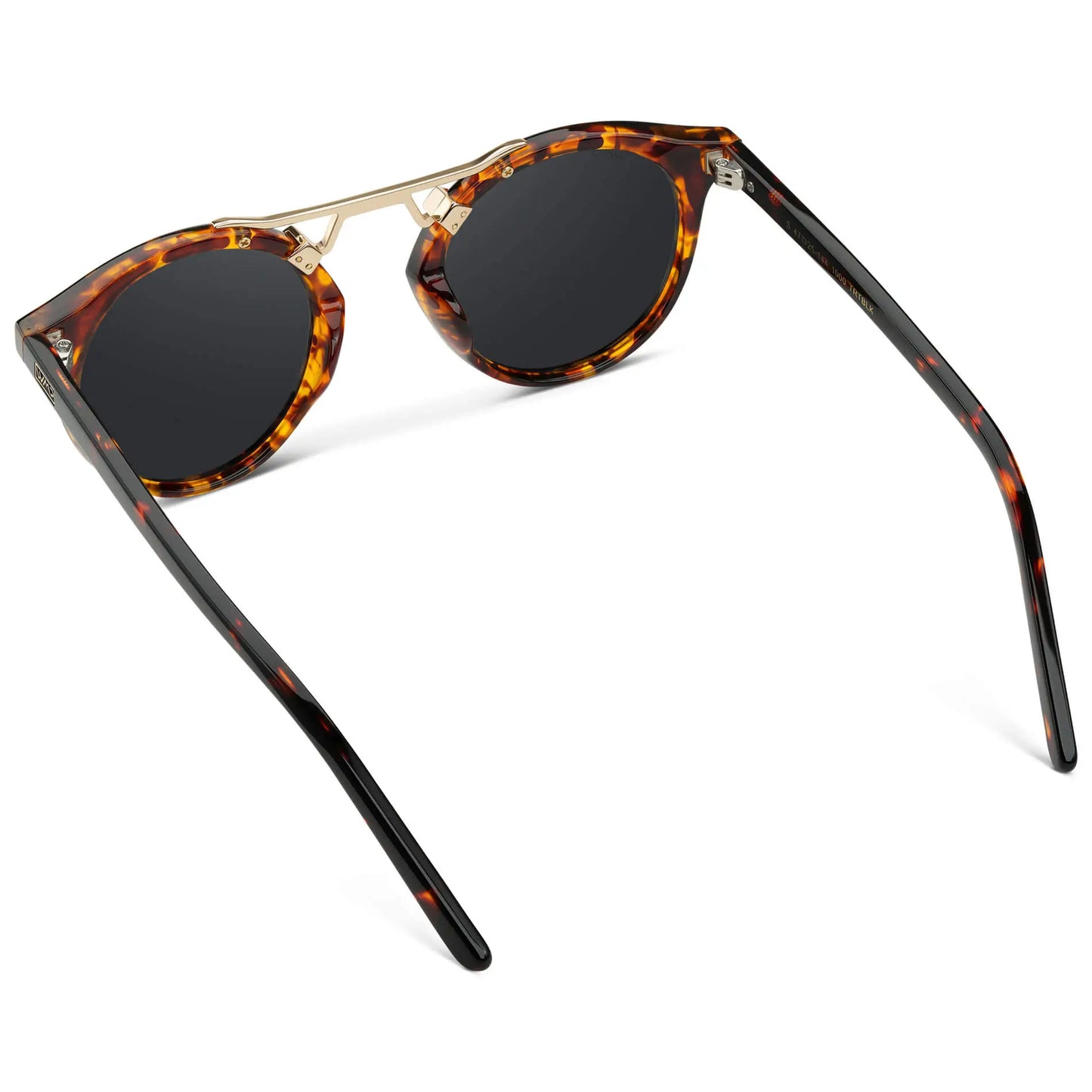 Tortoise / Black Lens || Double Bridge Round Retro Polarized Sunglasses with Tortoise Frame Black Lens and Gold Fashion Accents