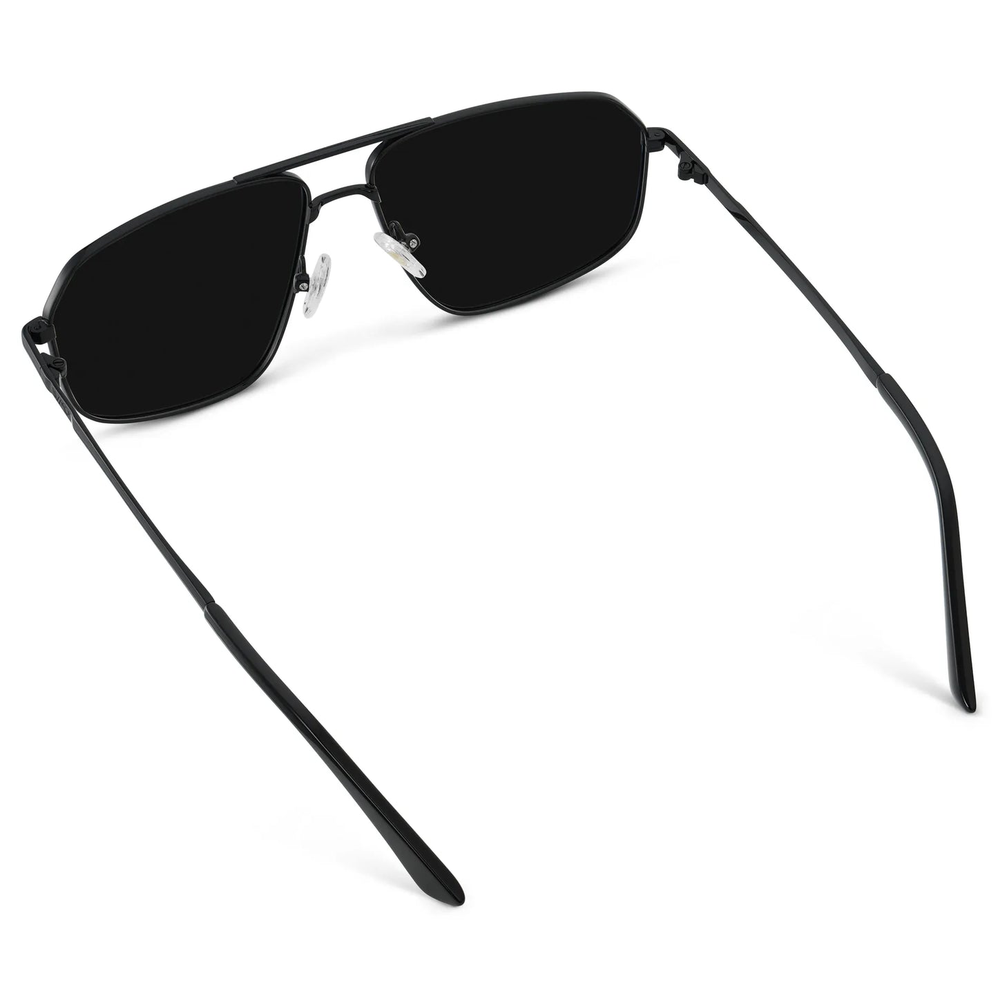 Black / Triple Black Lens || Back view of Women's Metal Aviator Sunglasses with Black Frame and Black Lens on a white background