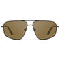 Black / Amber || Women's Geometric Stainless Steel Aviator Prescription Sunglasses with Black Frame and Brown Lens on a white background