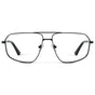 Black || Women's Geometric Stainless Steel Aviator Prescription Glasses with Black Frame and Clear Lens on a white background