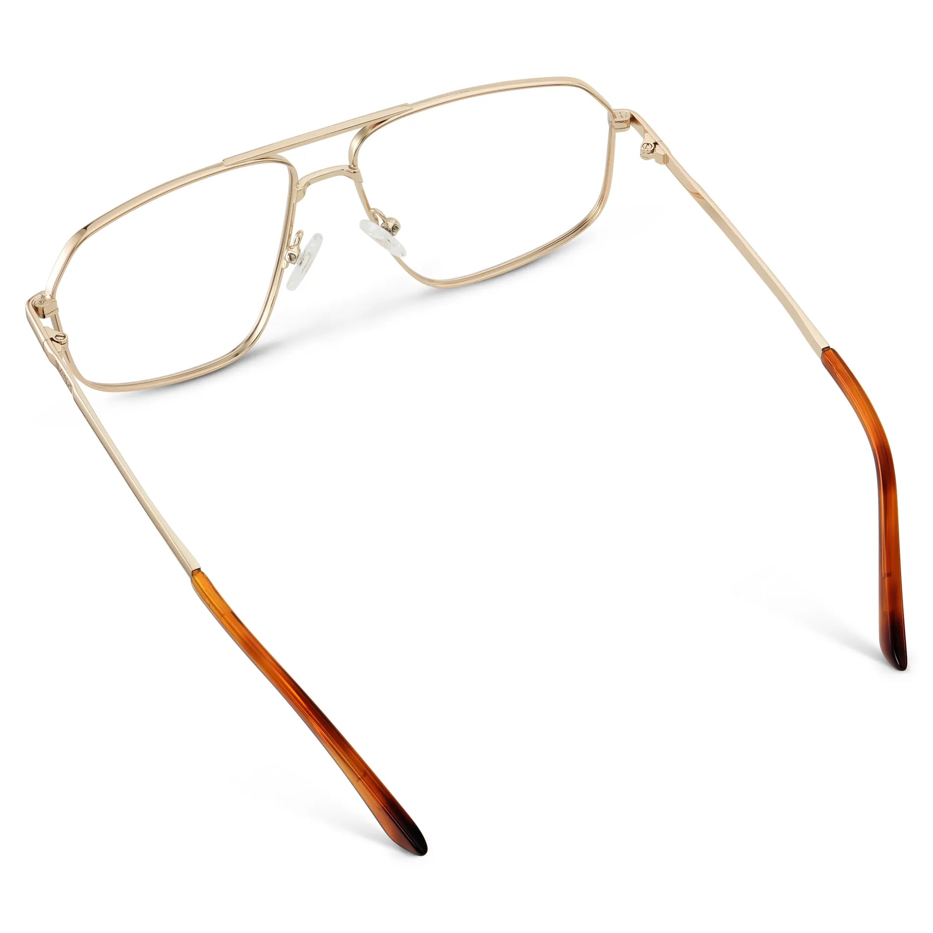 Gold || Back view of Women's Geometric Stainless Steel Aviator Prescription Glasses with Gold Frame and Clear Lens on a white background